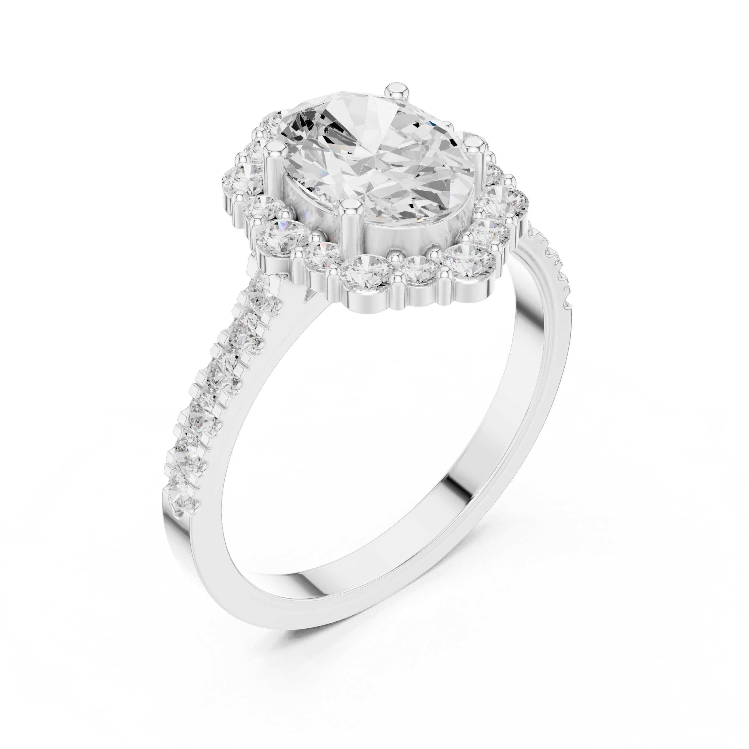 Oval Diamond Scalloped Halo Engagement Ring