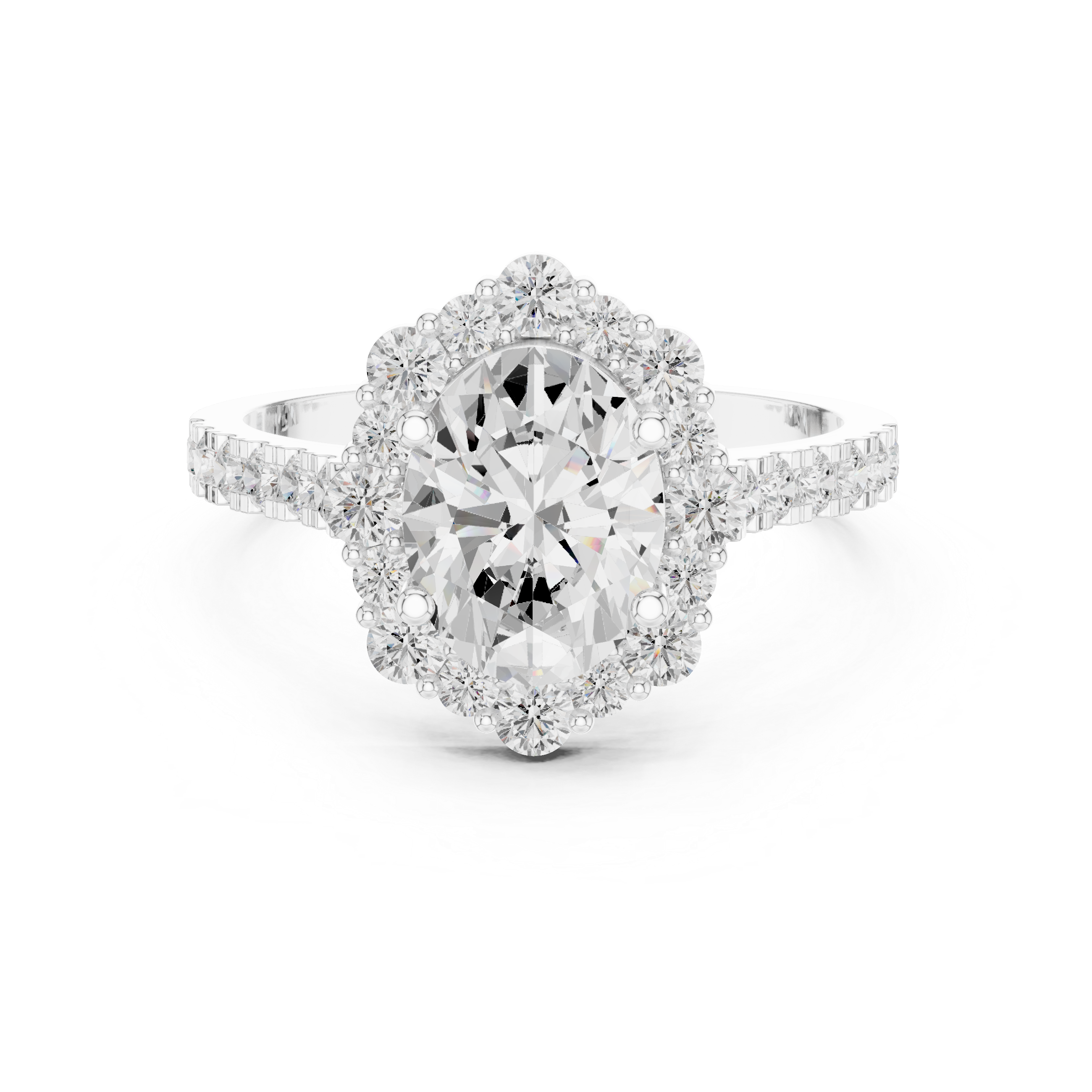 Oval Diamond Scalloped Halo Engagement Ring