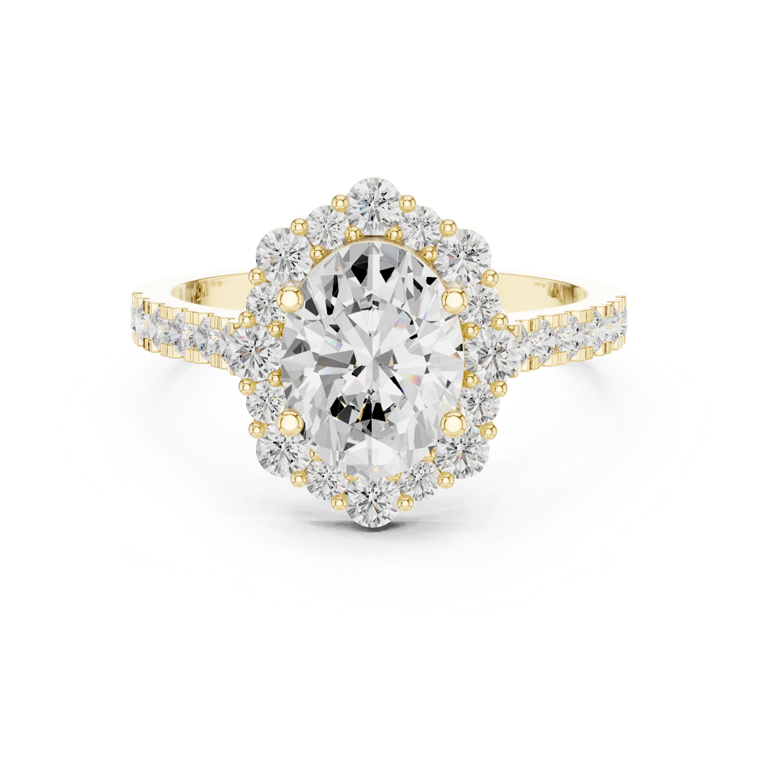 Oval Diamond Scalloped Halo Engagement Ring