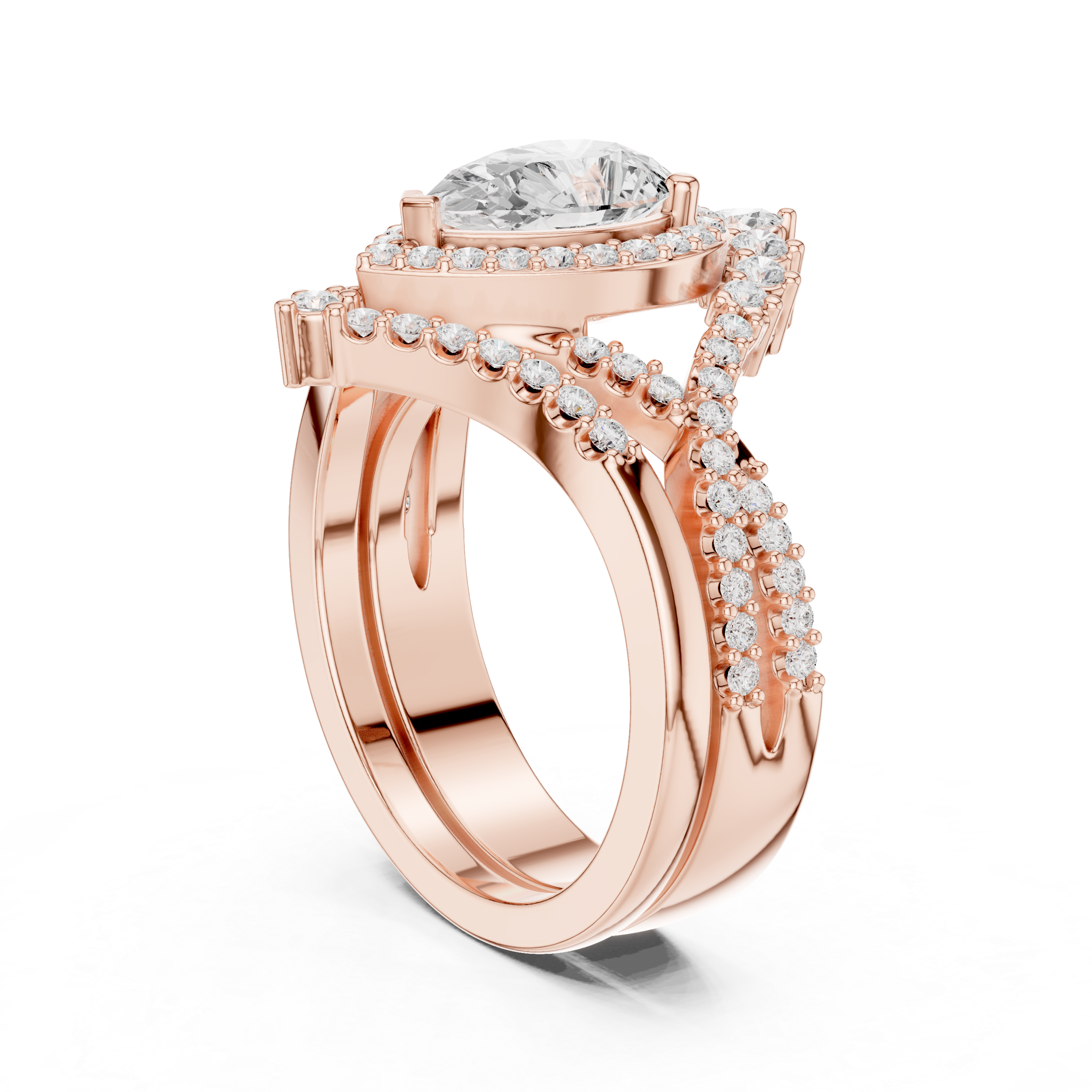 Pear-Cut Diamond Halo Bridal Ring Set