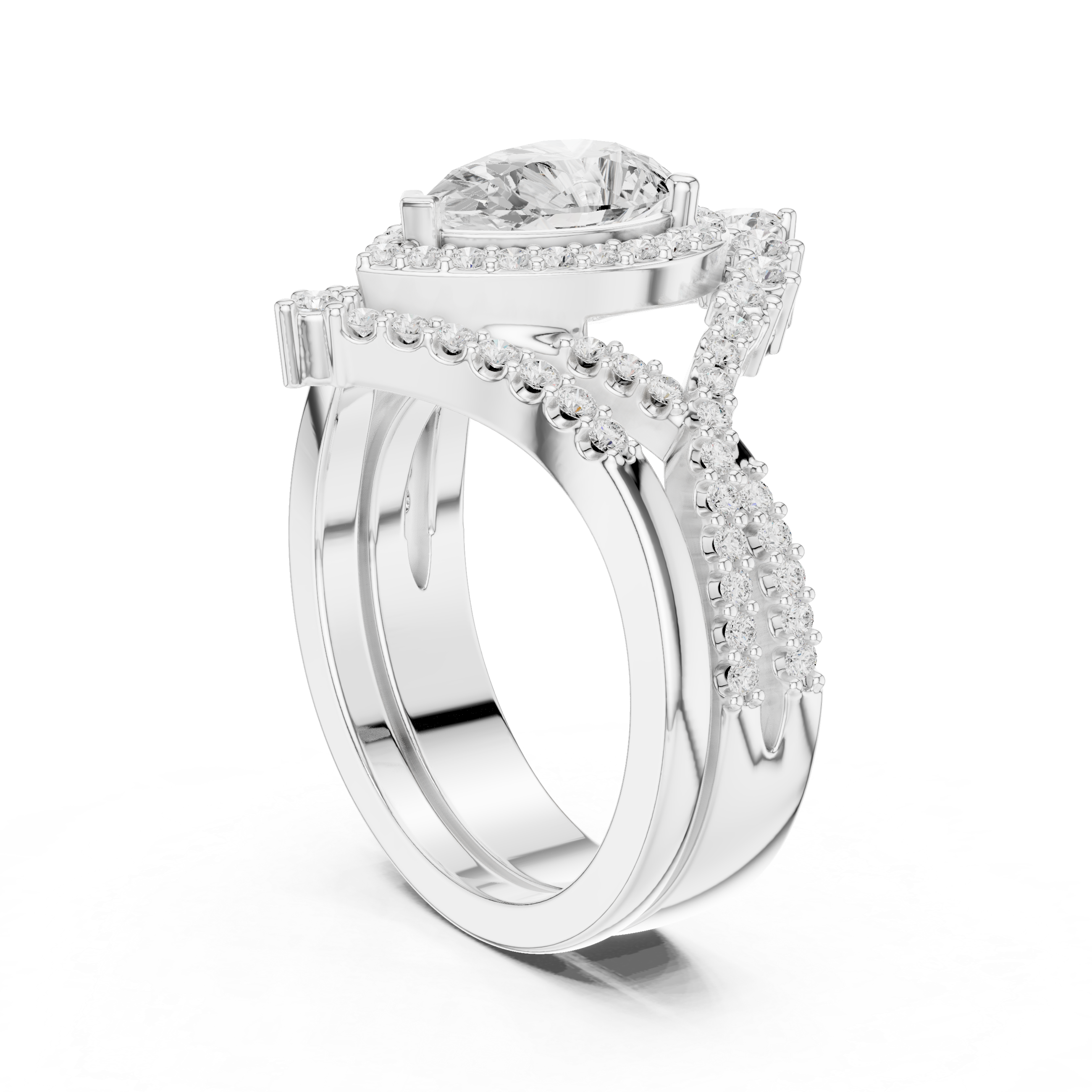 Pear-Cut Diamond Halo Bridal Ring Set