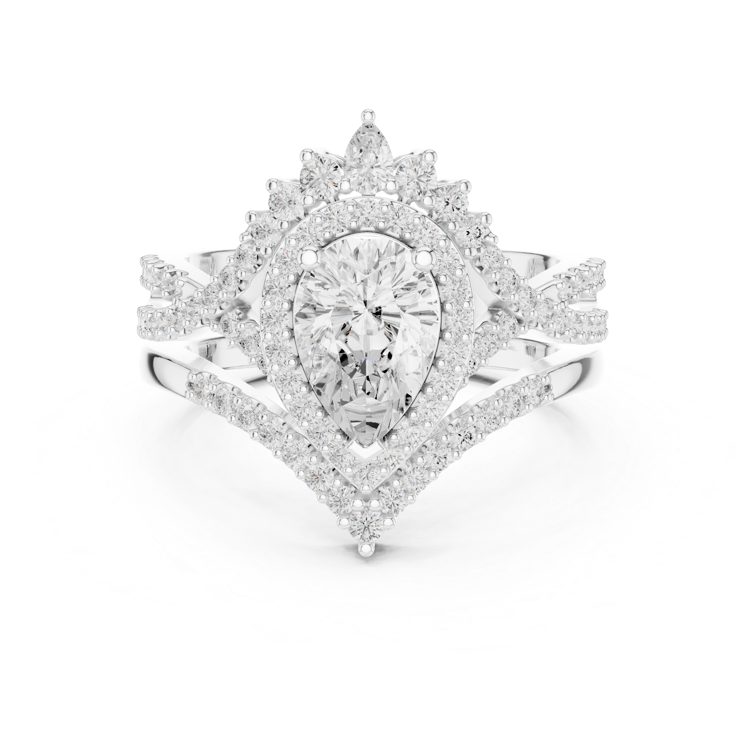 Pear-Cut Diamond Halo Bridal Ring Set