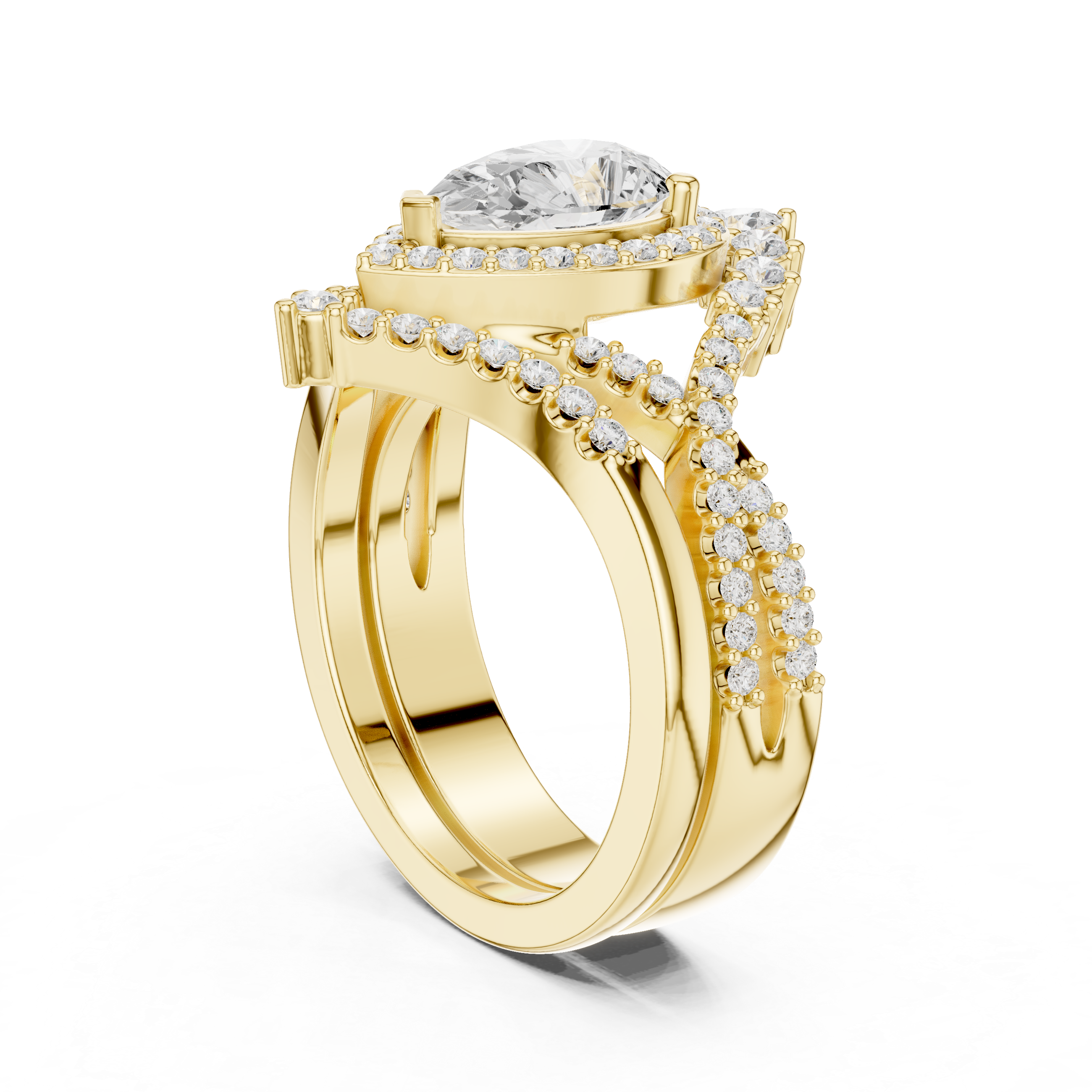 Pear-Cut Diamond Halo Bridal Ring Set