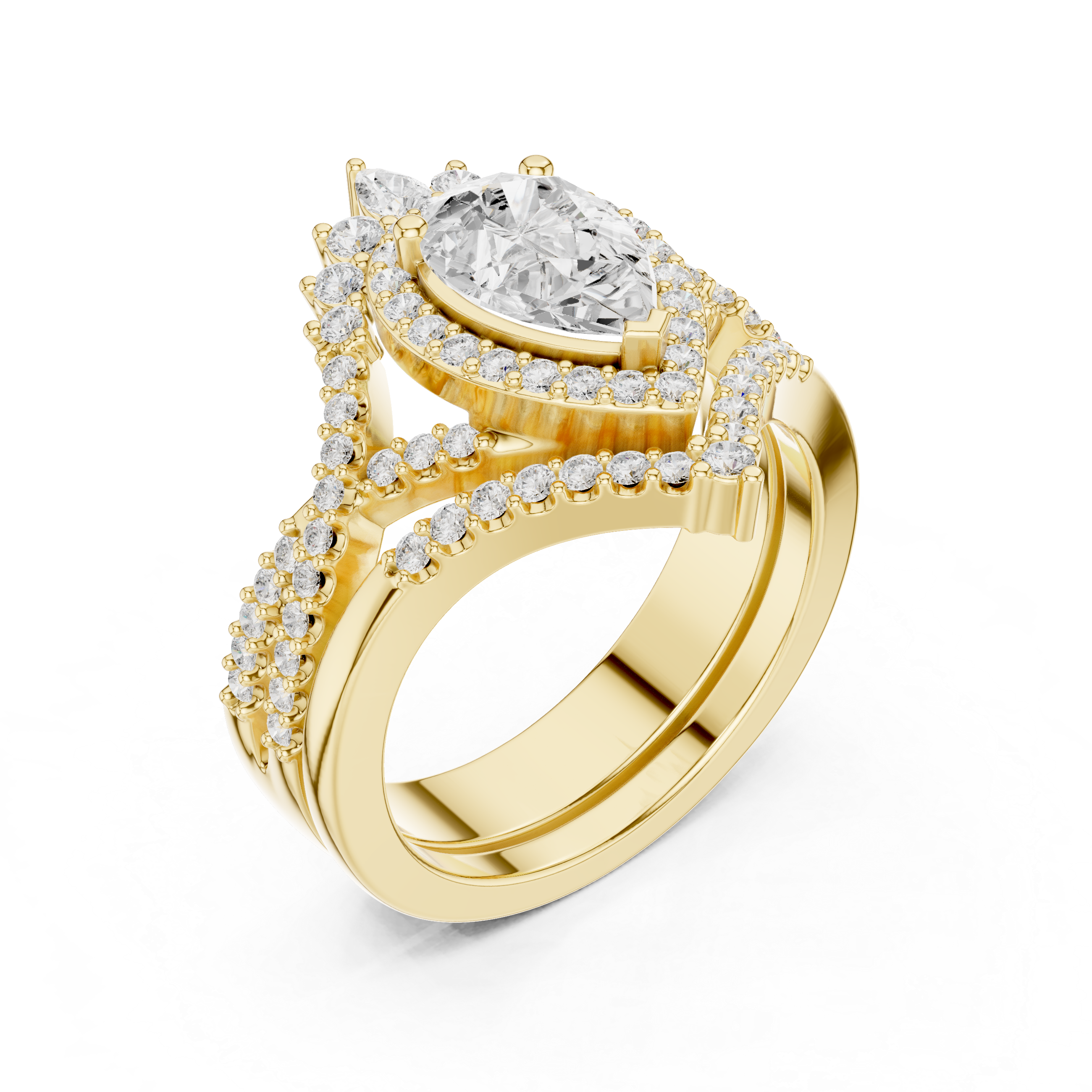 Pear-Cut Diamond Halo Bridal Ring Set