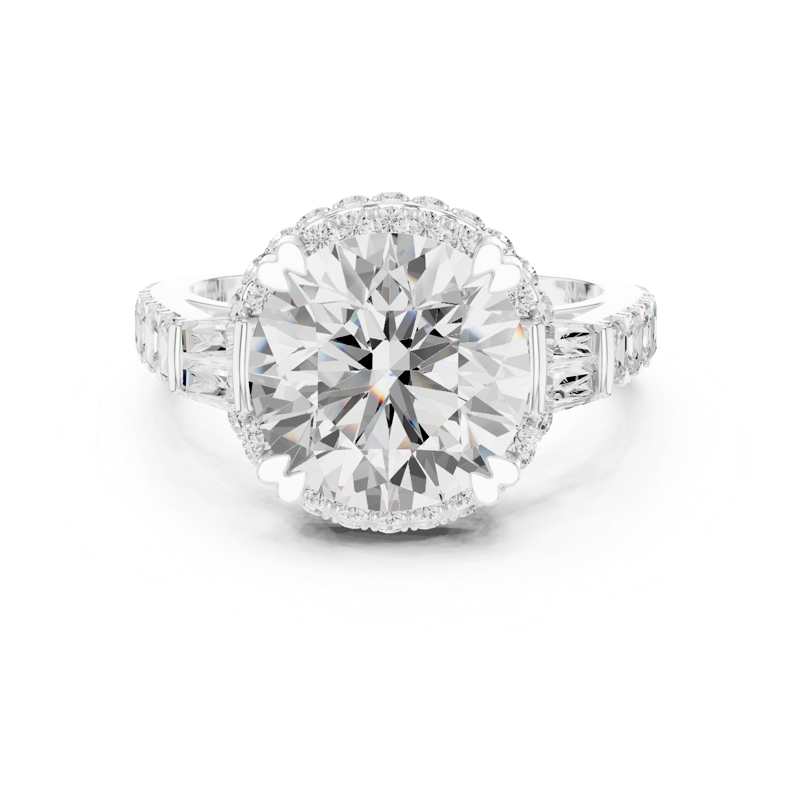 Round Diamond Halo Engagement Ring with Geometric Shoulders