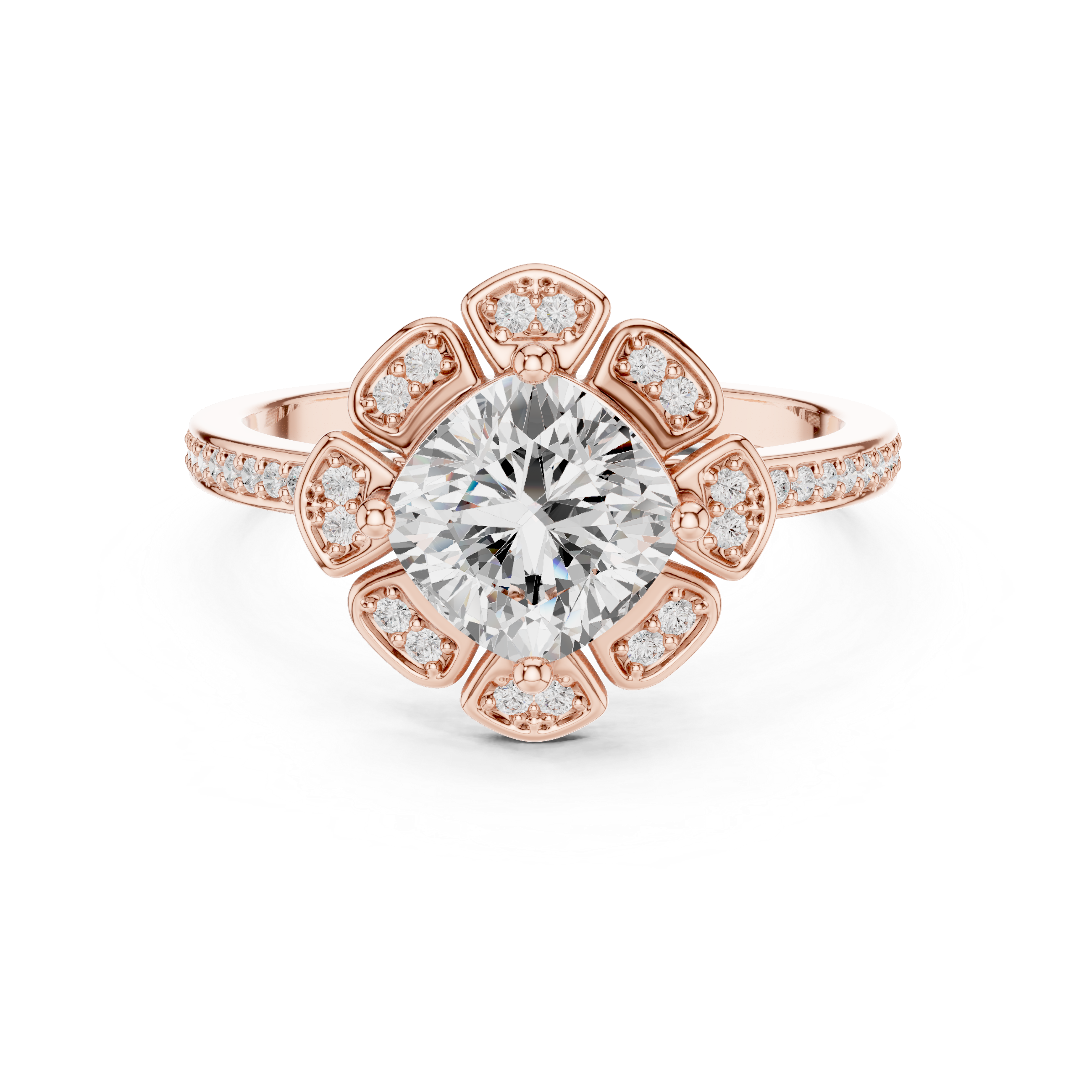 Floral Halo Round Diamond Engagement Ring