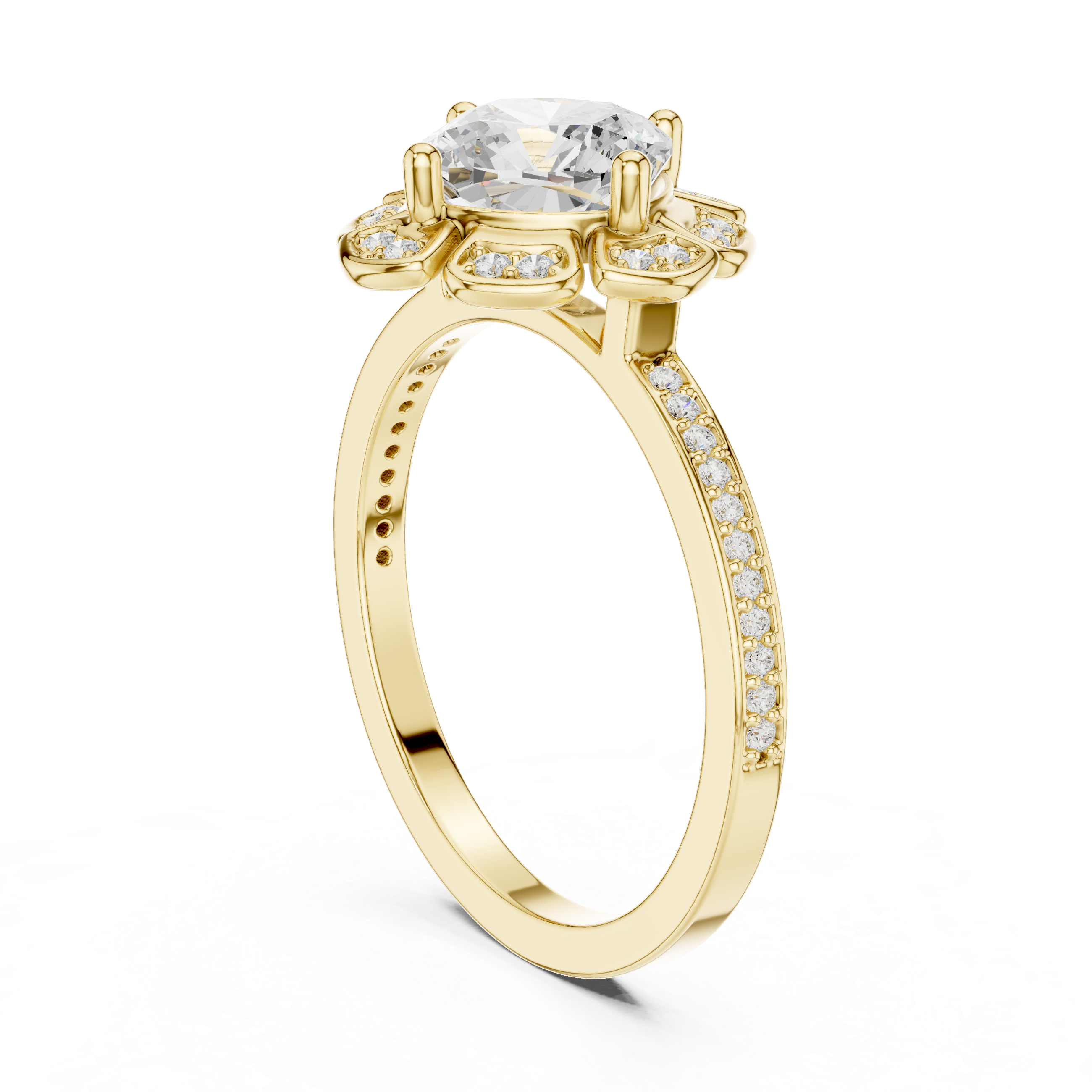 Floral Halo Round Diamond Engagement Ring