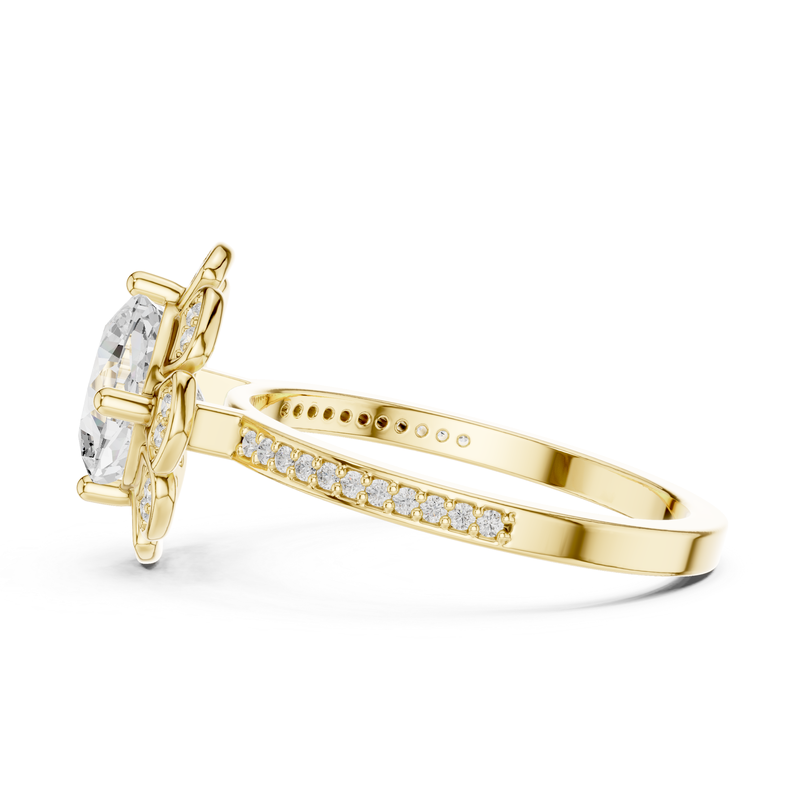 Floral Halo Round Diamond Engagement Ring
