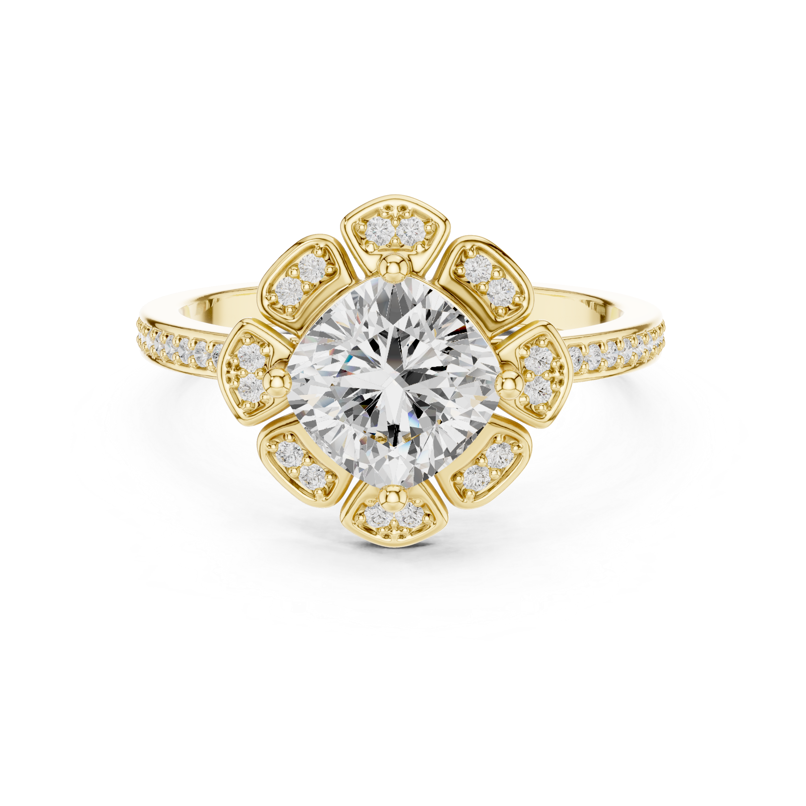 Floral Halo Round Diamond Engagement Ring