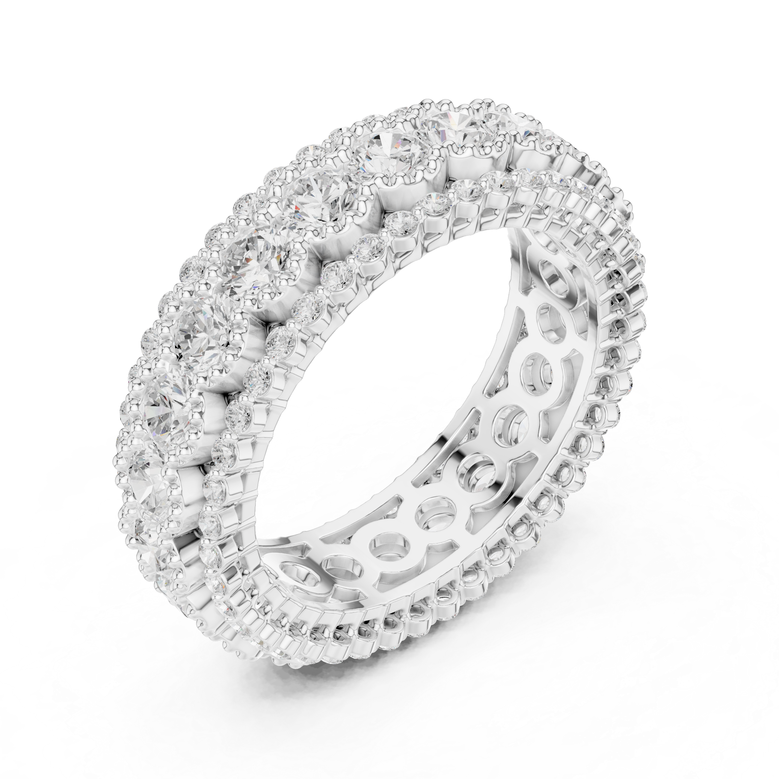 Ornate Three-Row Diamond Eternity Ring