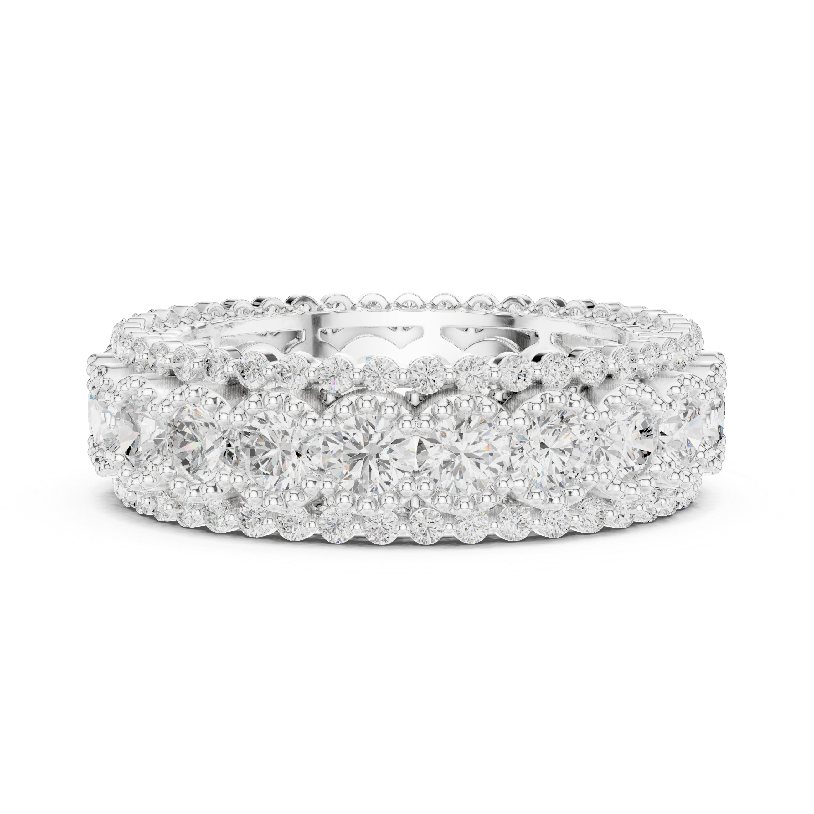 Ornate Three-Row Diamond Eternity Ring