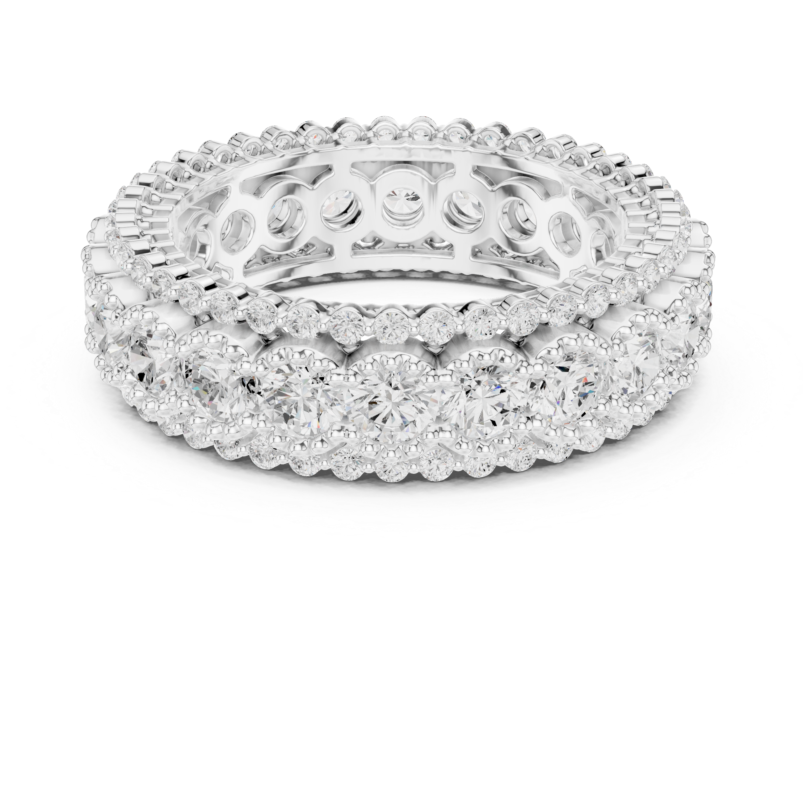 Ornate Three-Row Diamond Eternity Ring