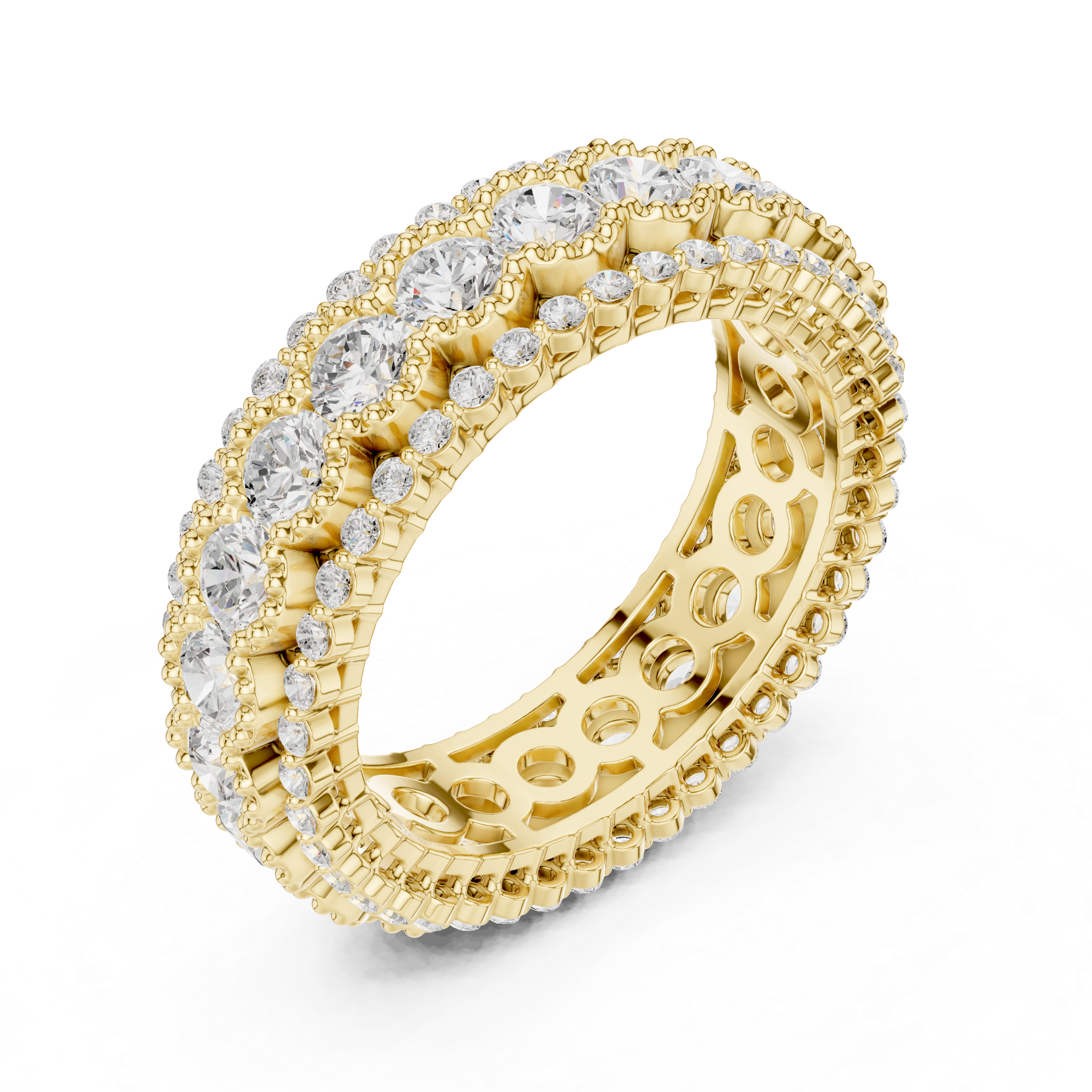 Ornate Three-Row Diamond Eternity Ring