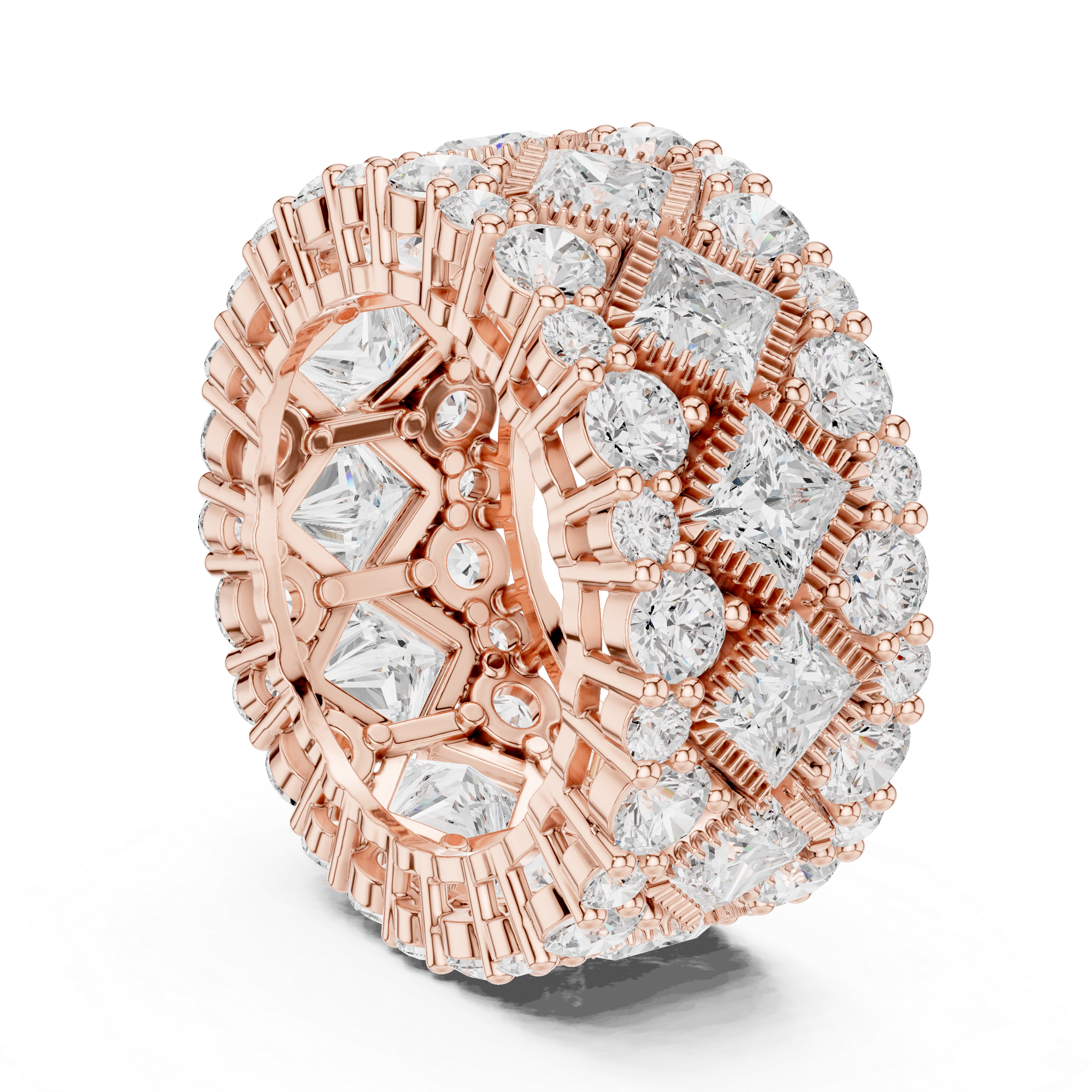 Luxury Wide Princess & Round Diamond Eternity Ring