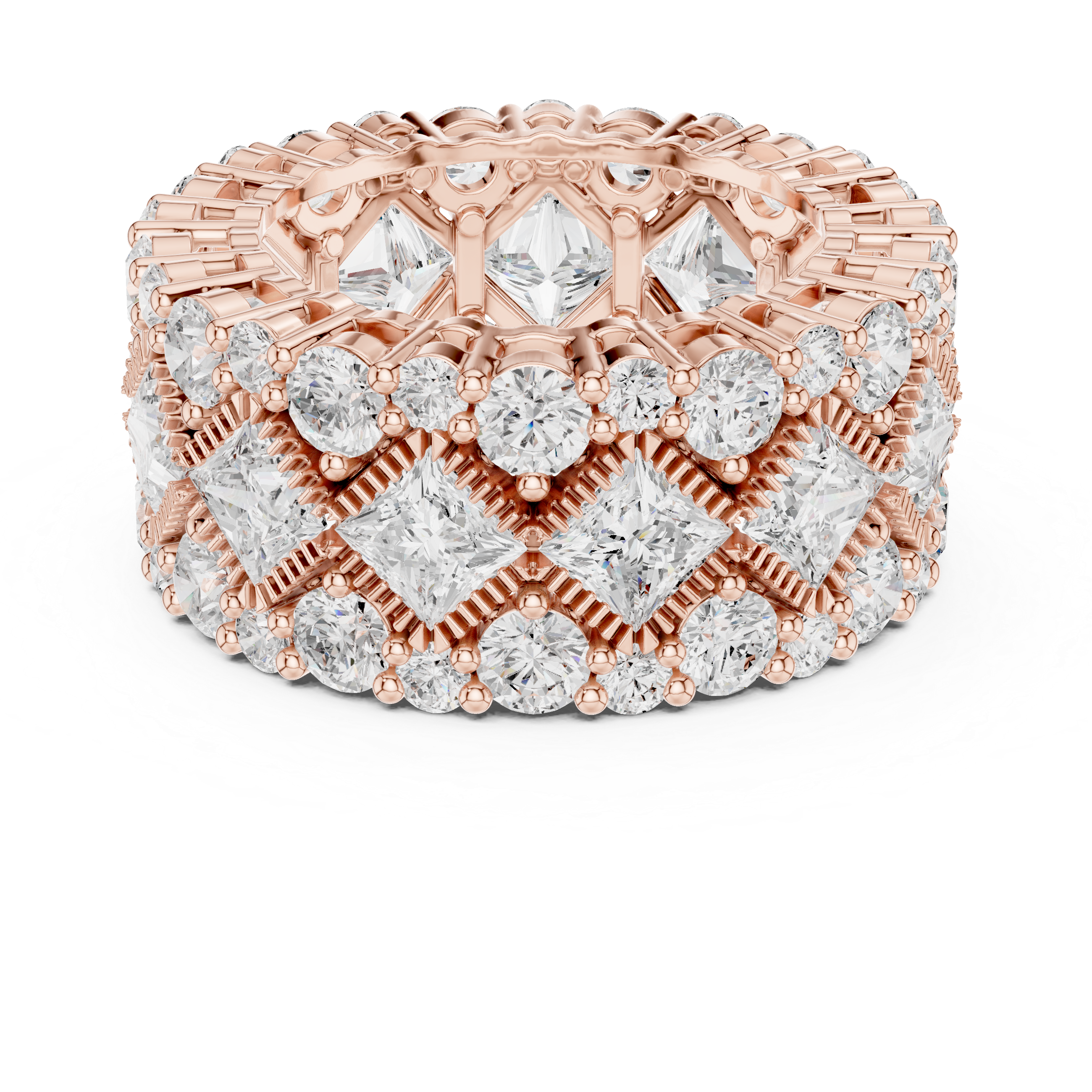 Luxury Wide Princess & Round Diamond Eternity Ring