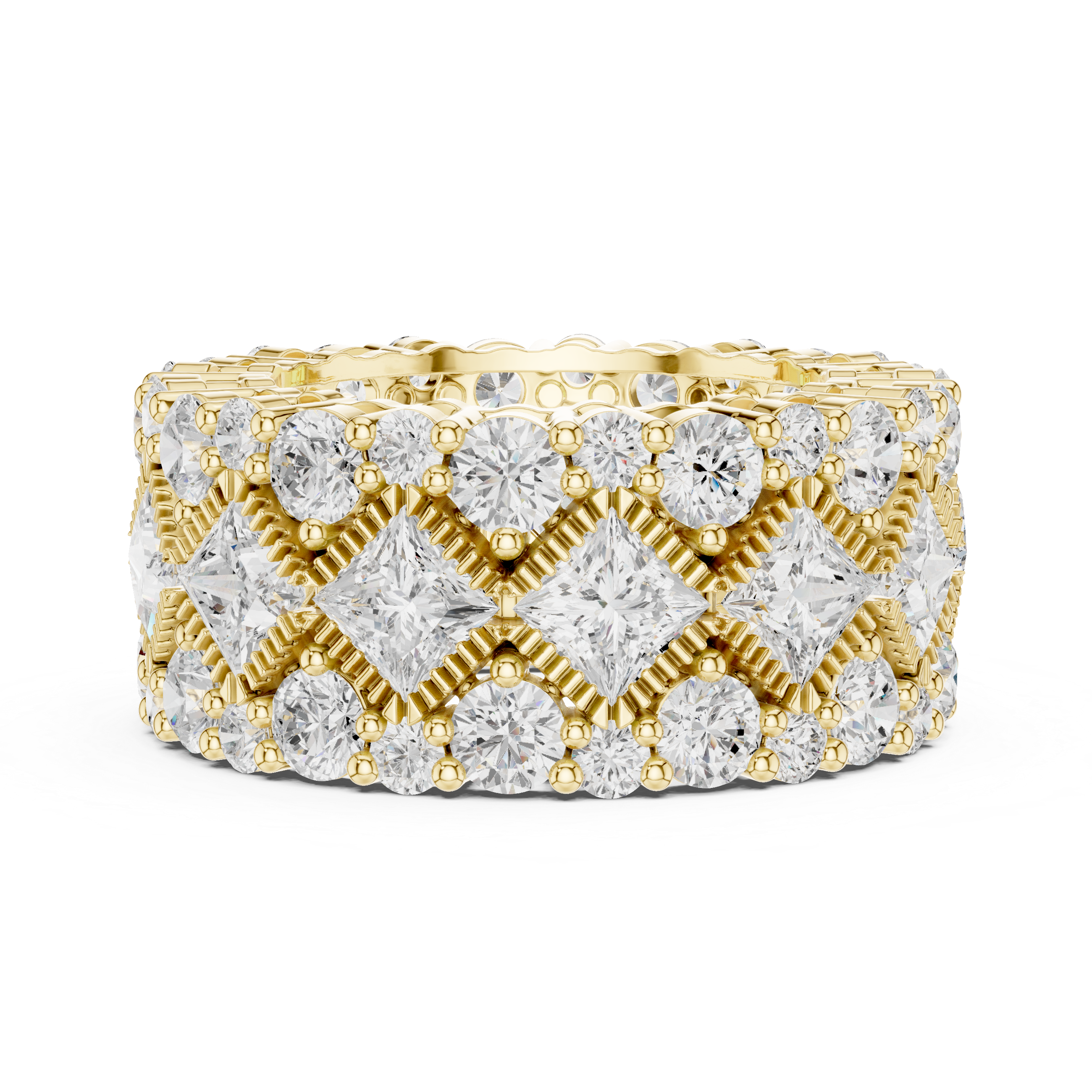 Luxury Wide Princess & Round Diamond Eternity Ring