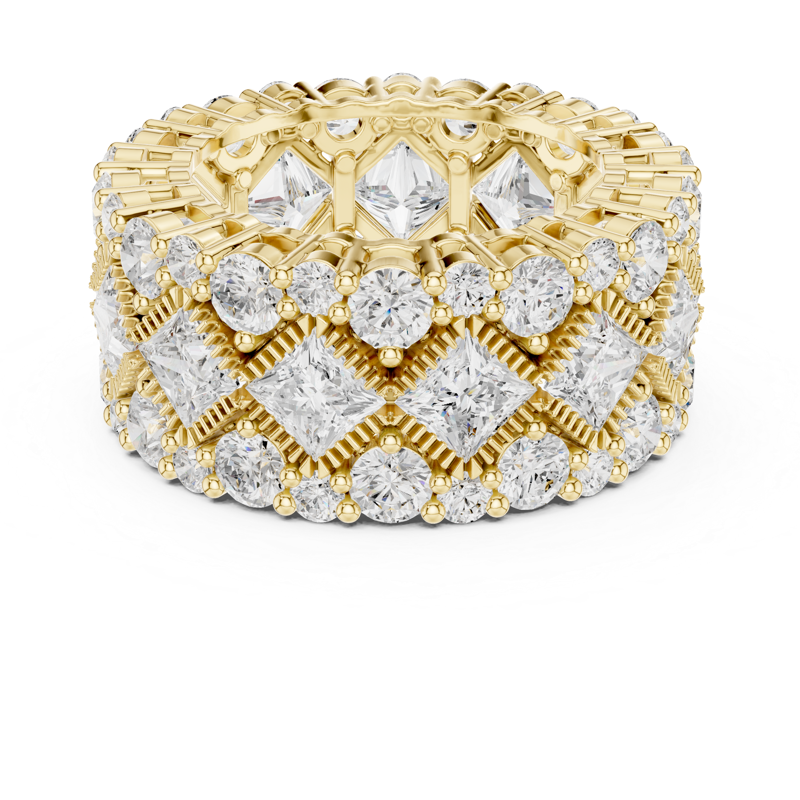 Luxury Wide Princess & Round Diamond Eternity Ring