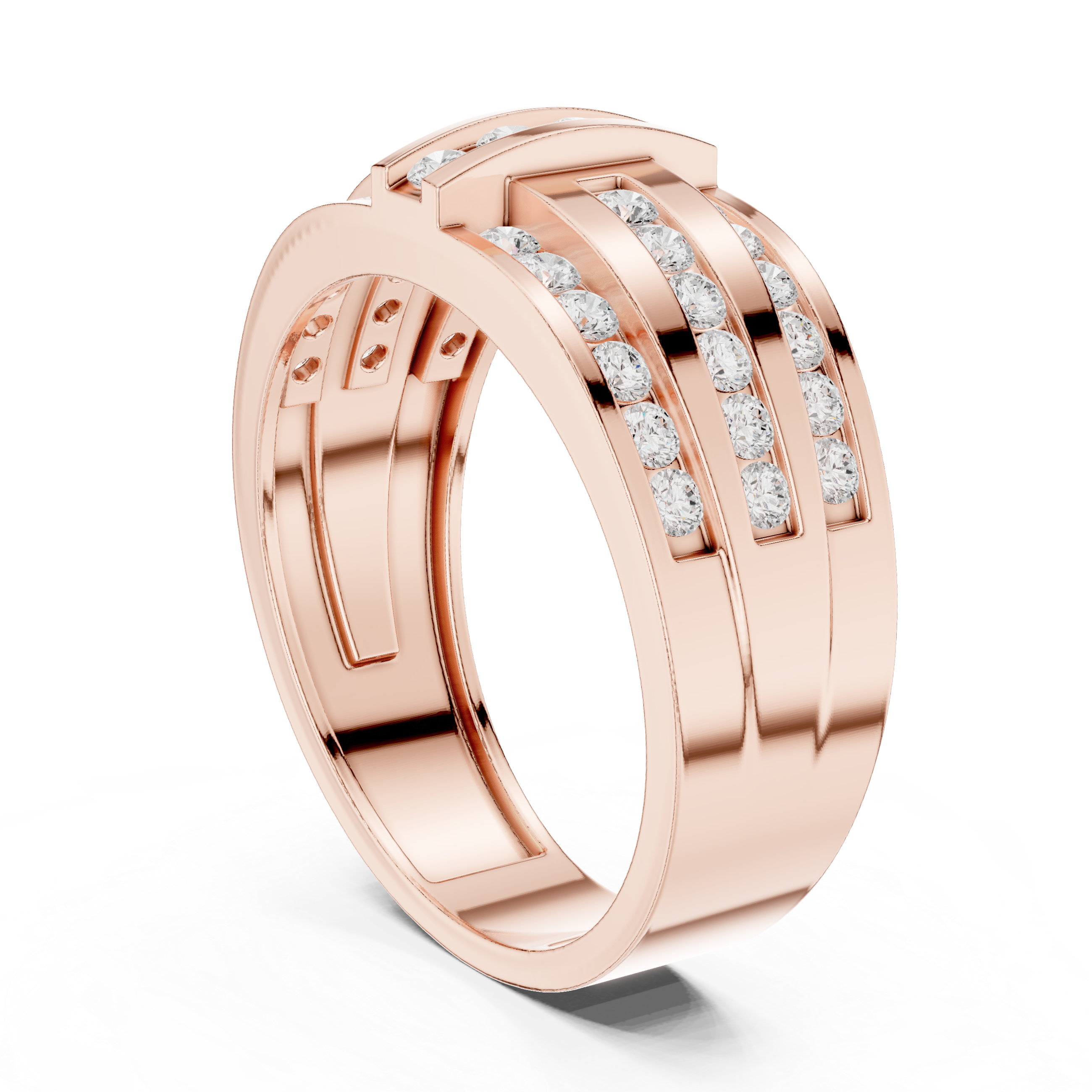 Triple Row Diamond Channel Ring