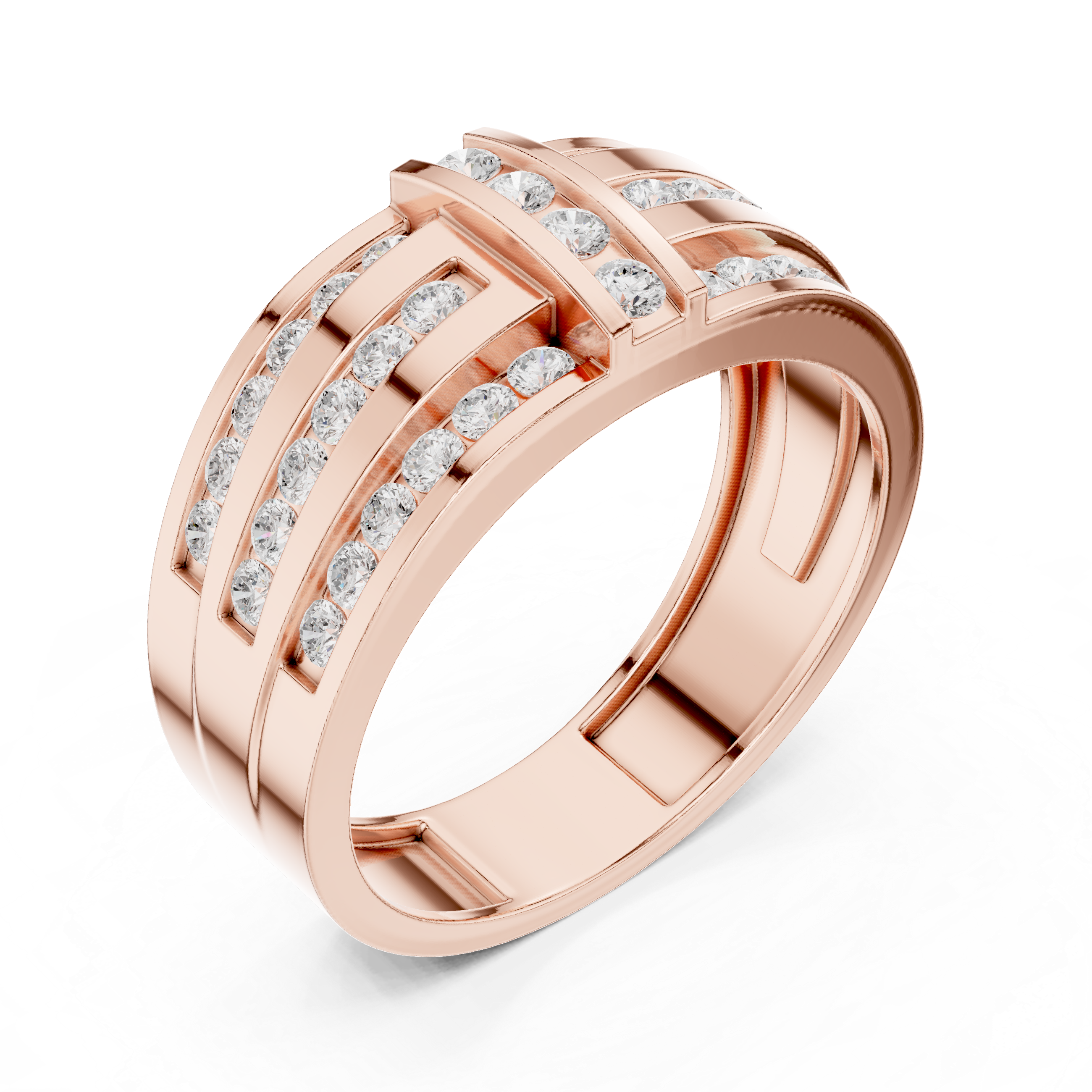 Triple Row Diamond Channel Ring
