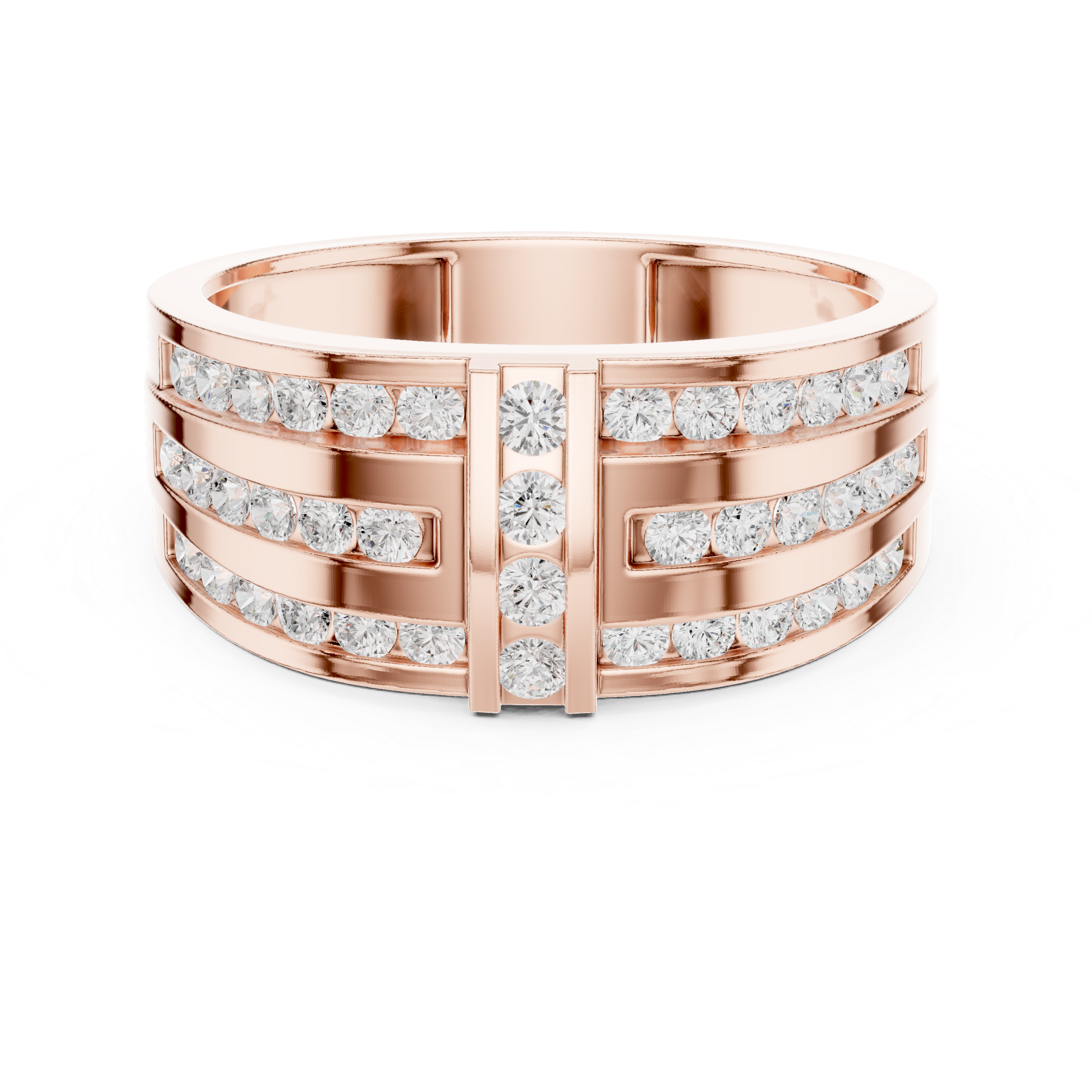 Triple Row Diamond Channel Ring