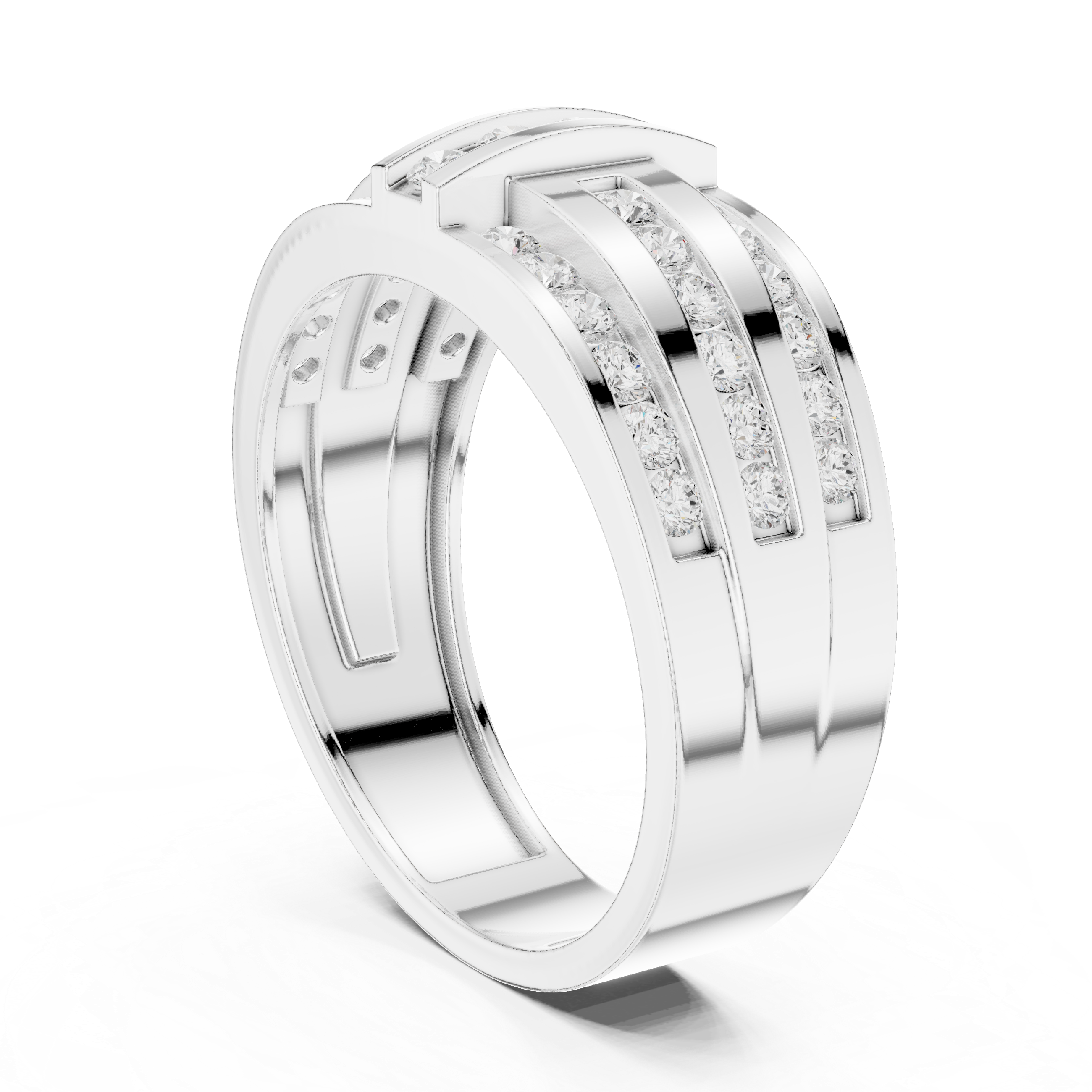Triple Row Diamond Channel Ring