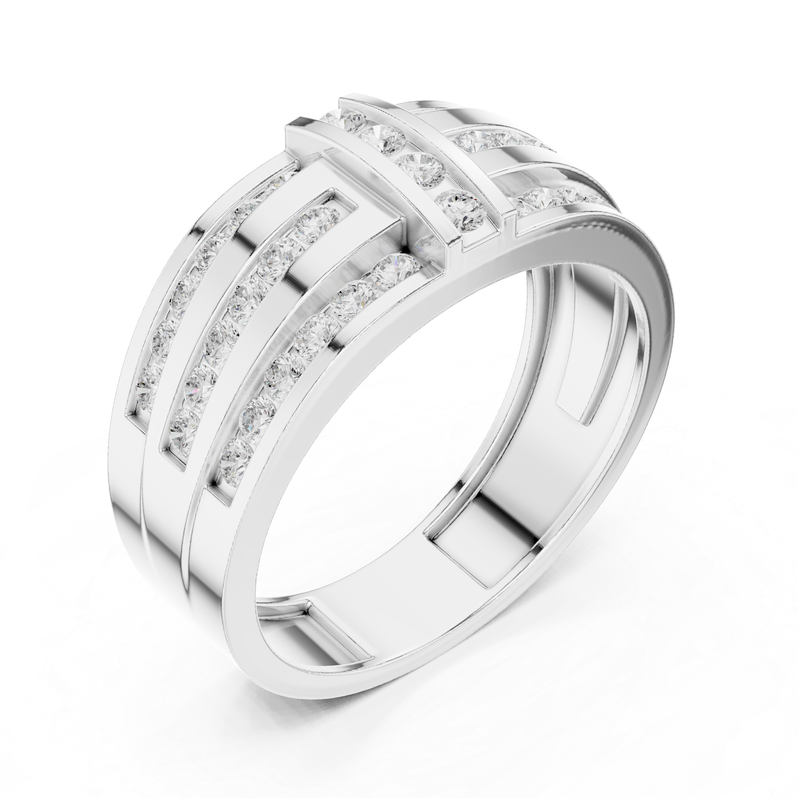 Triple Row Diamond Channel Ring