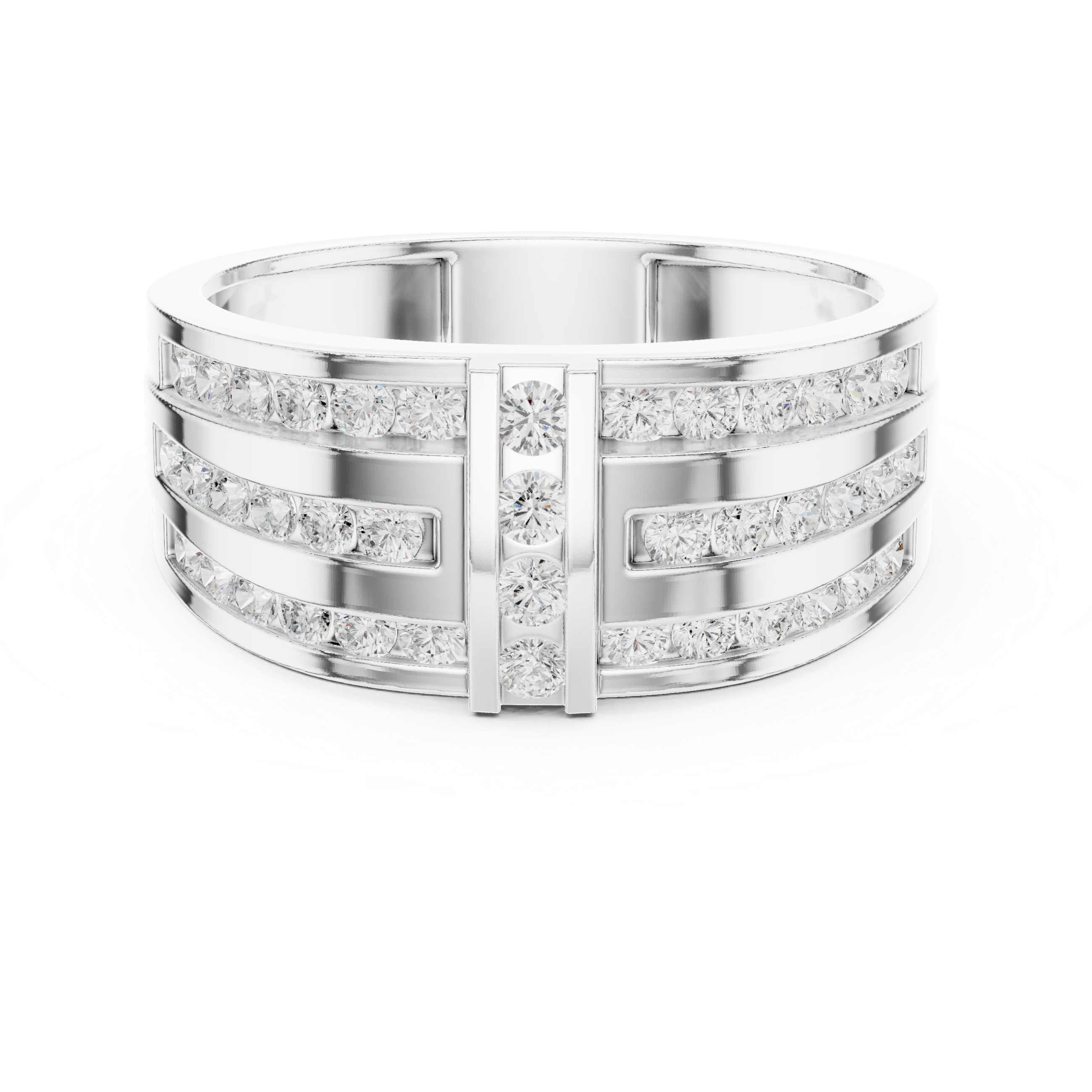 Triple Row Diamond Channel Ring