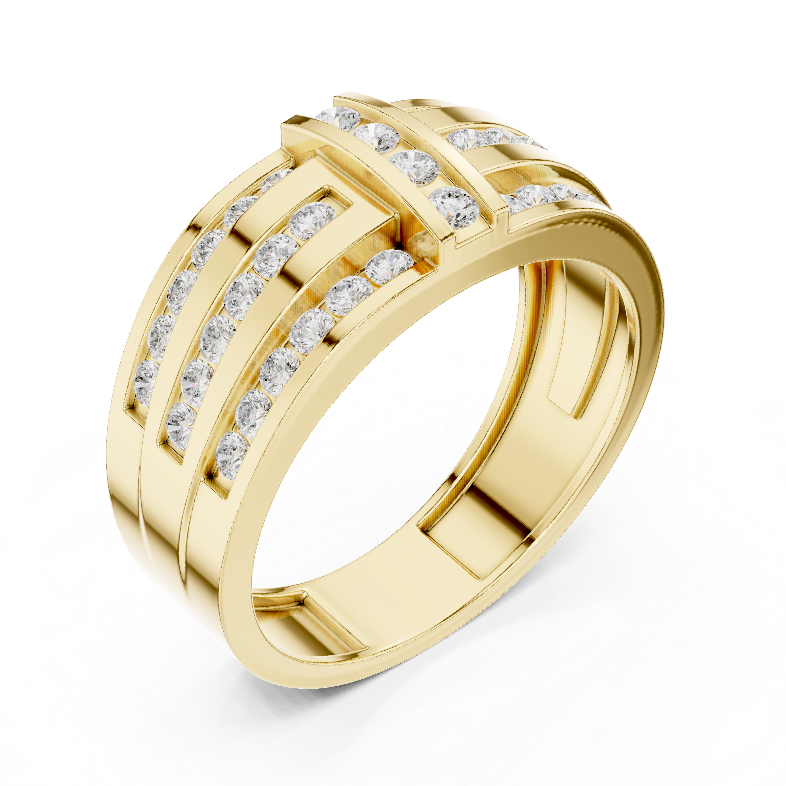 Triple Row Diamond Channel Ring
