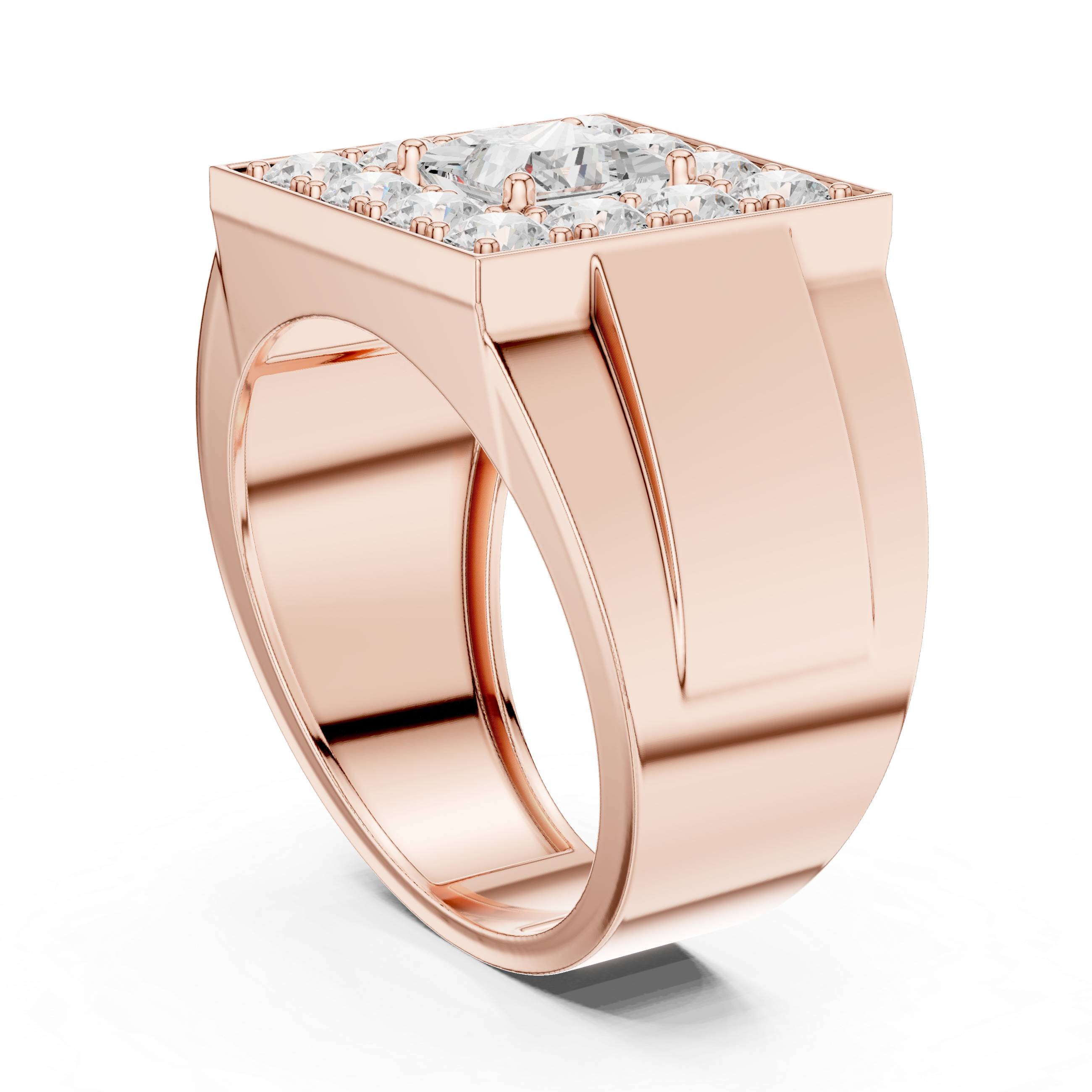 Princess Halo Diamond Signet Ring