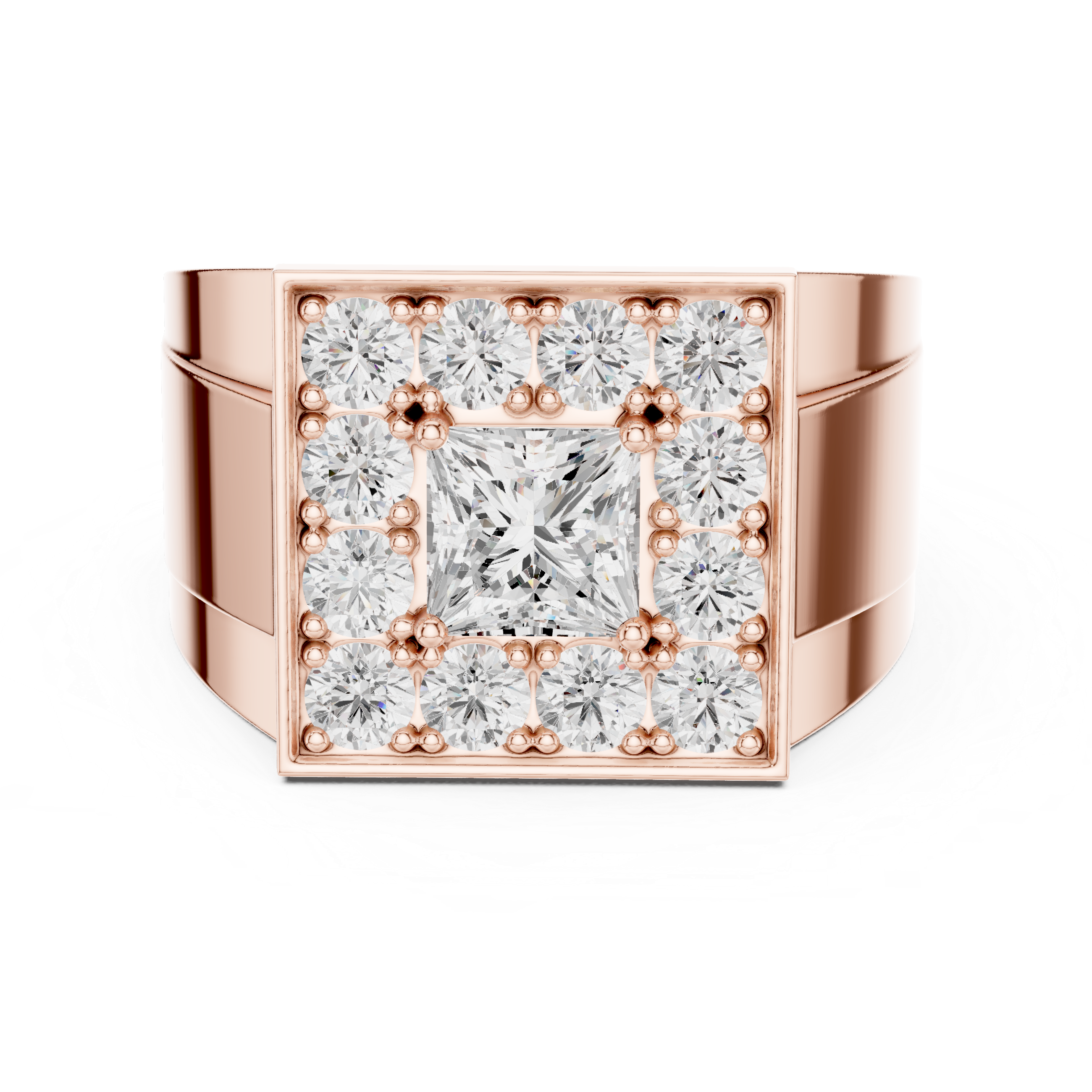 Princess Halo Diamond Signet Ring
