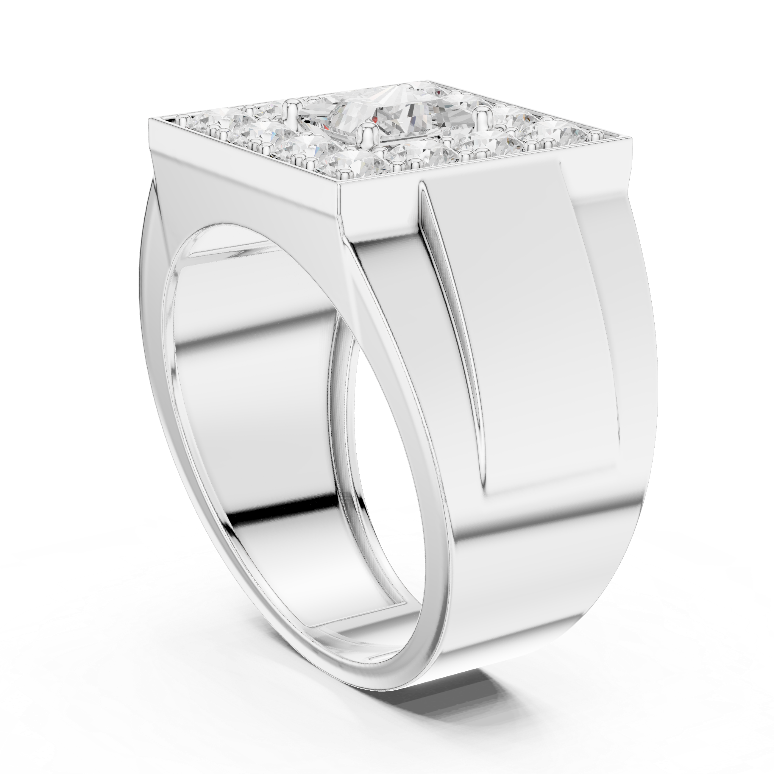 Princess Halo Diamond Signet Ring