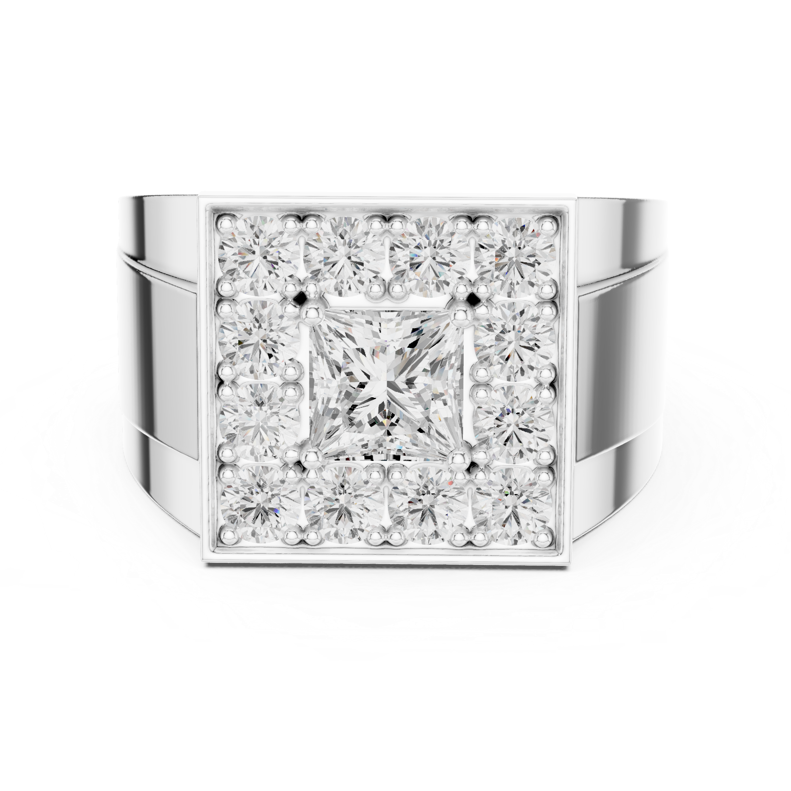 Princess Halo Diamond Signet Ring
