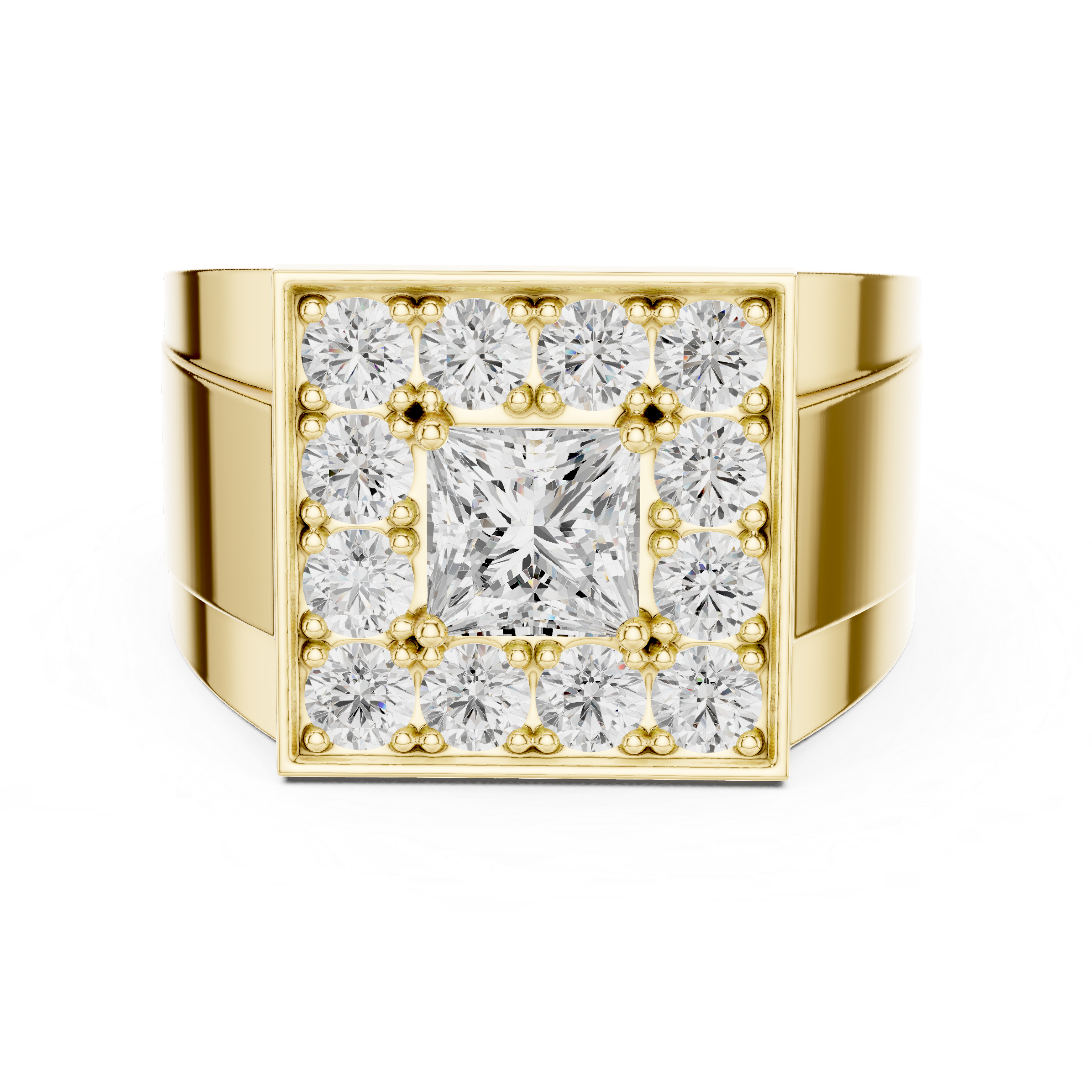 Princess Halo Diamond Signet Ring