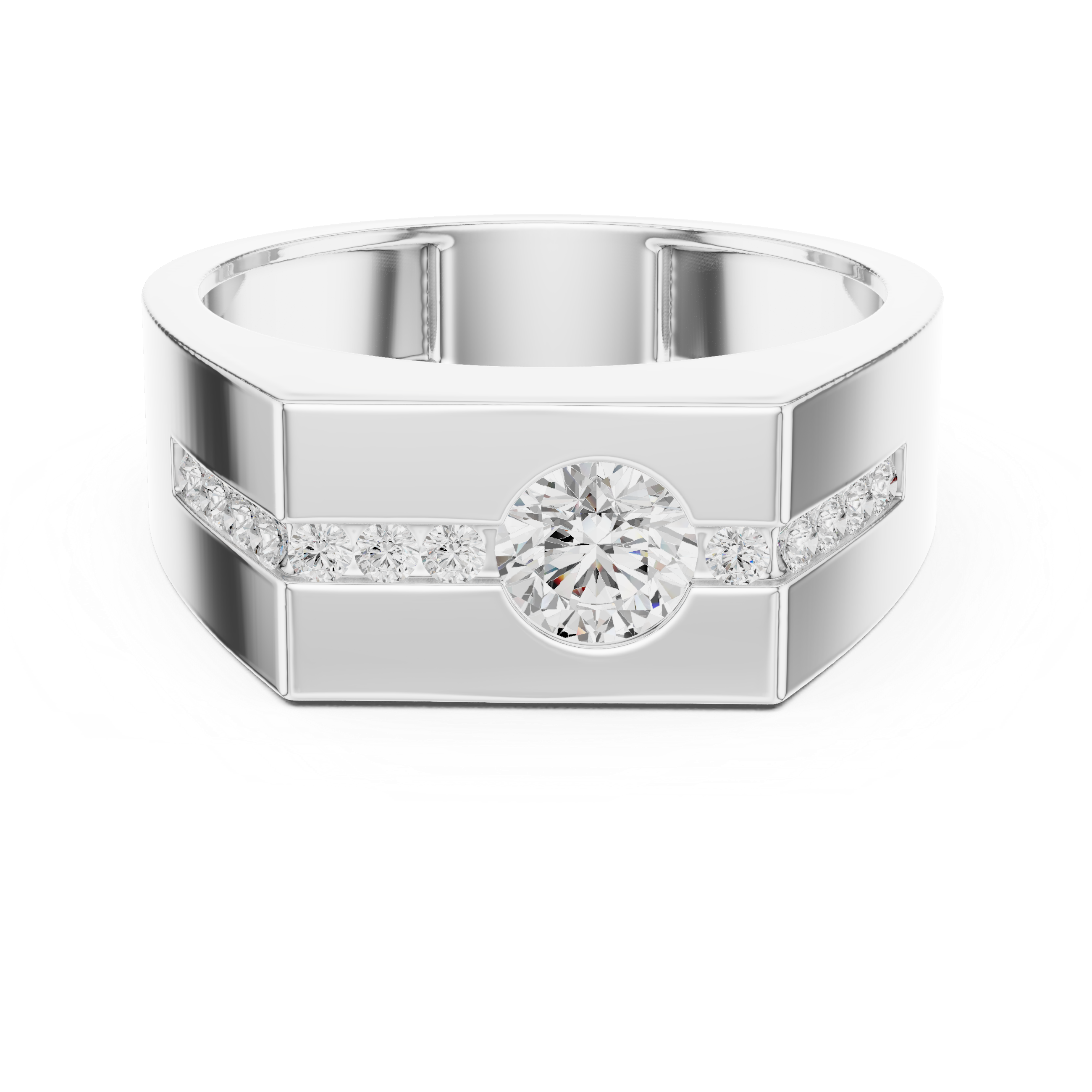 Modern Flush Set Diamond Signet Ring