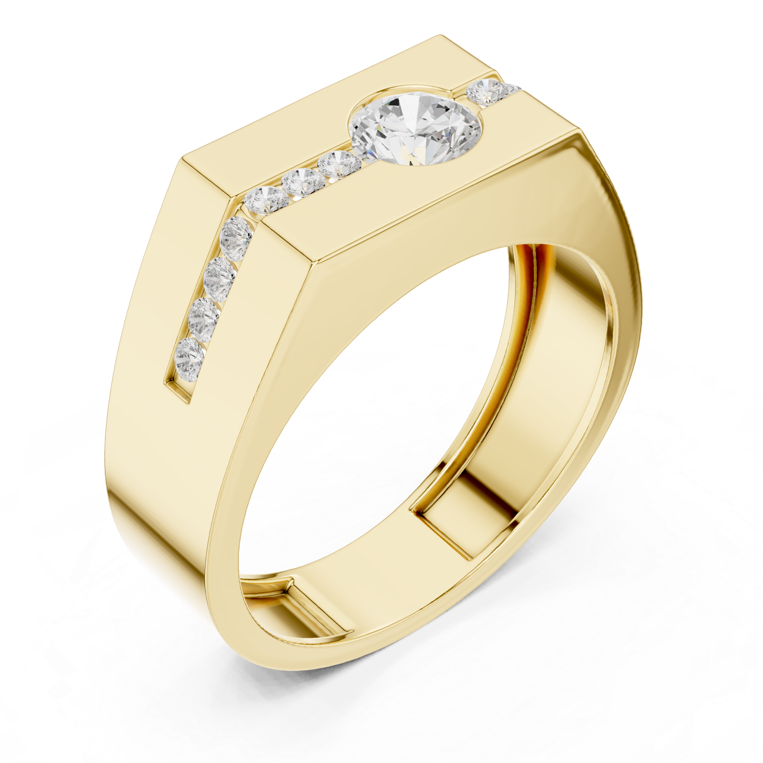 Modern Flush Set Diamond Signet Ring