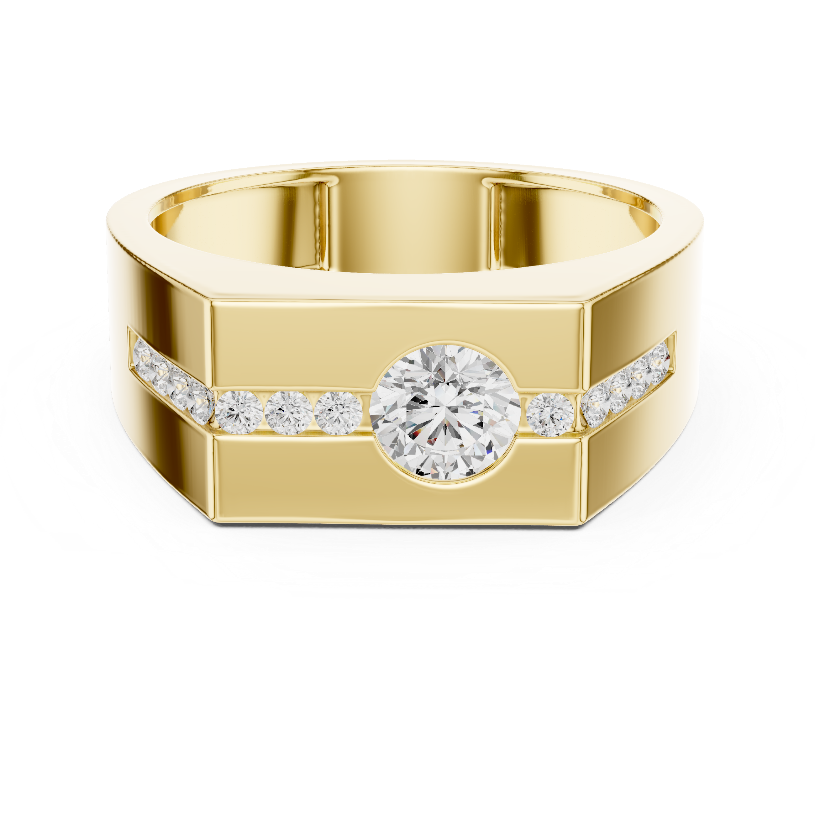 Modern Flush Set Diamond Signet Ring