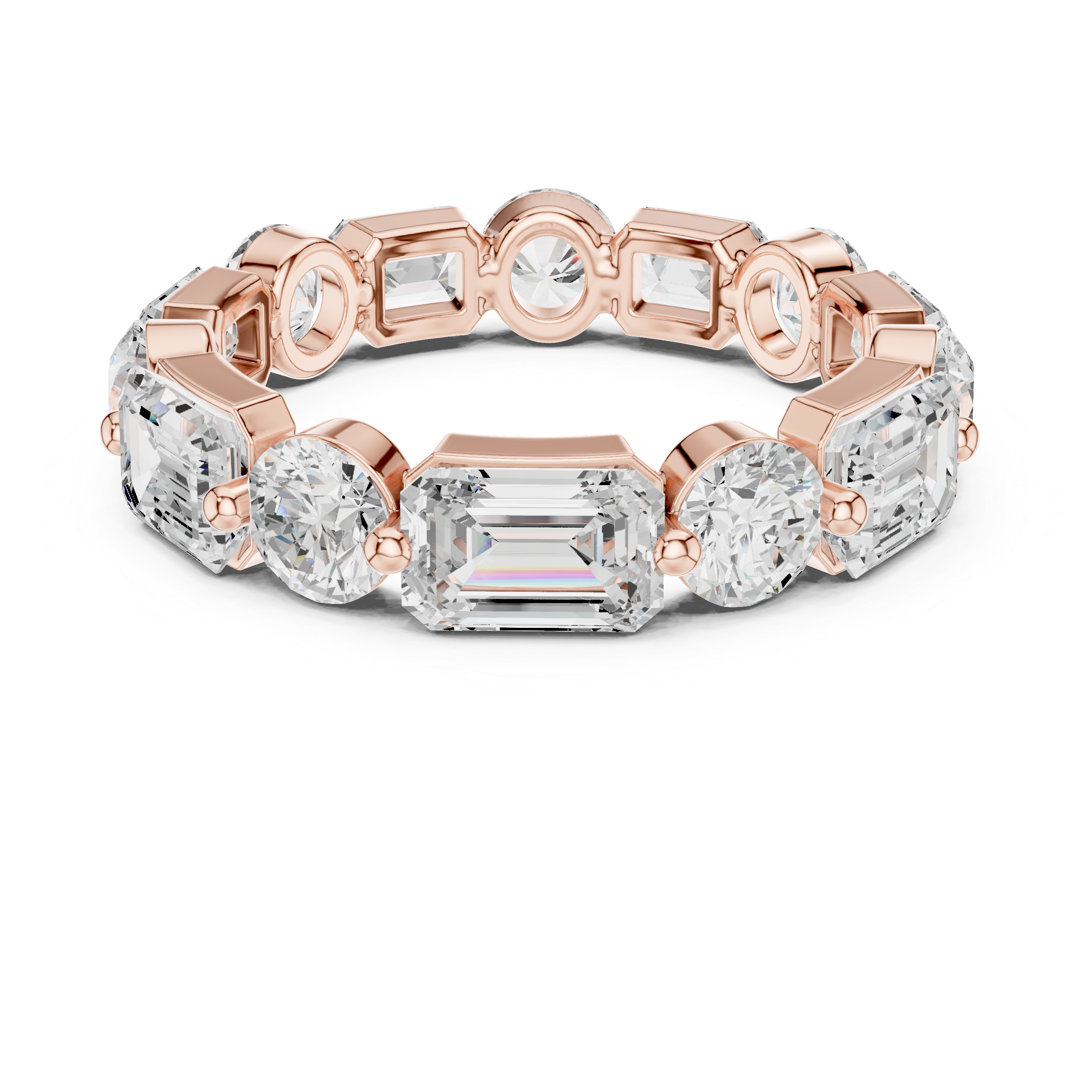 Emerald & Round Diamond Eternity Band Ring