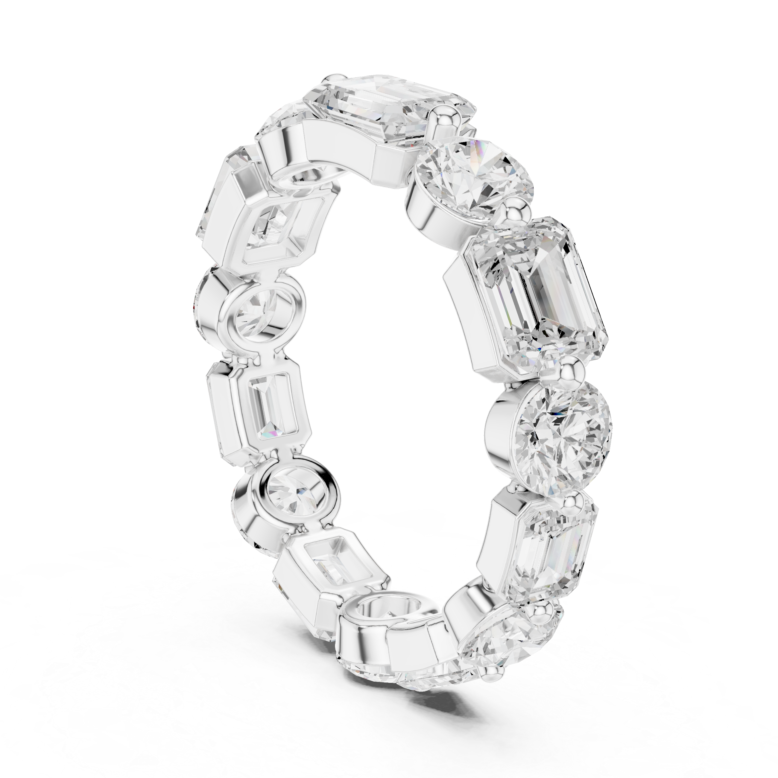 Emerald & Round Diamond Eternity Band Ring