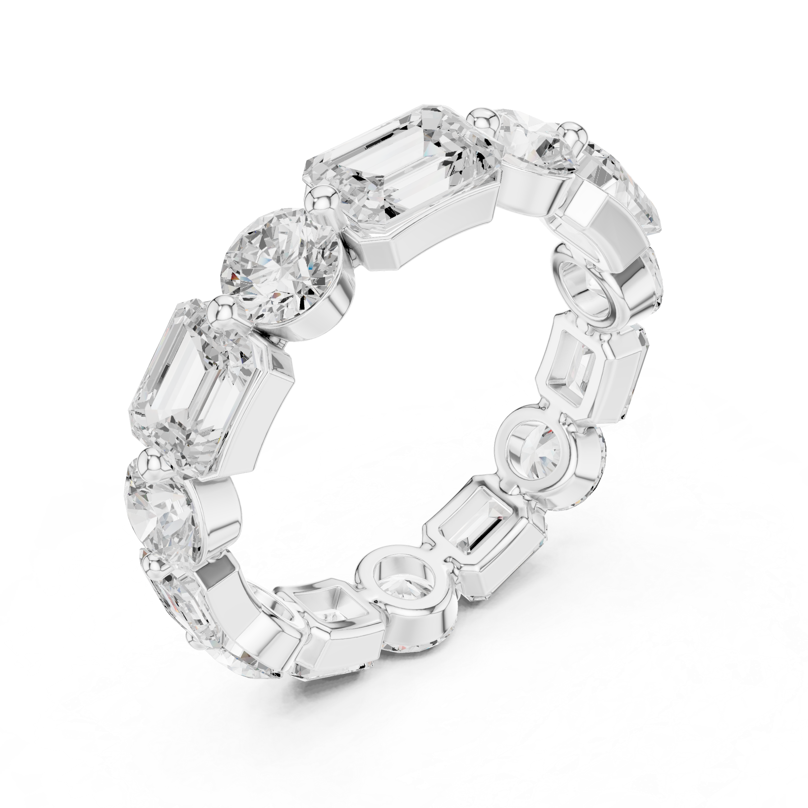 Emerald & Round Diamond Eternity Band Ring
