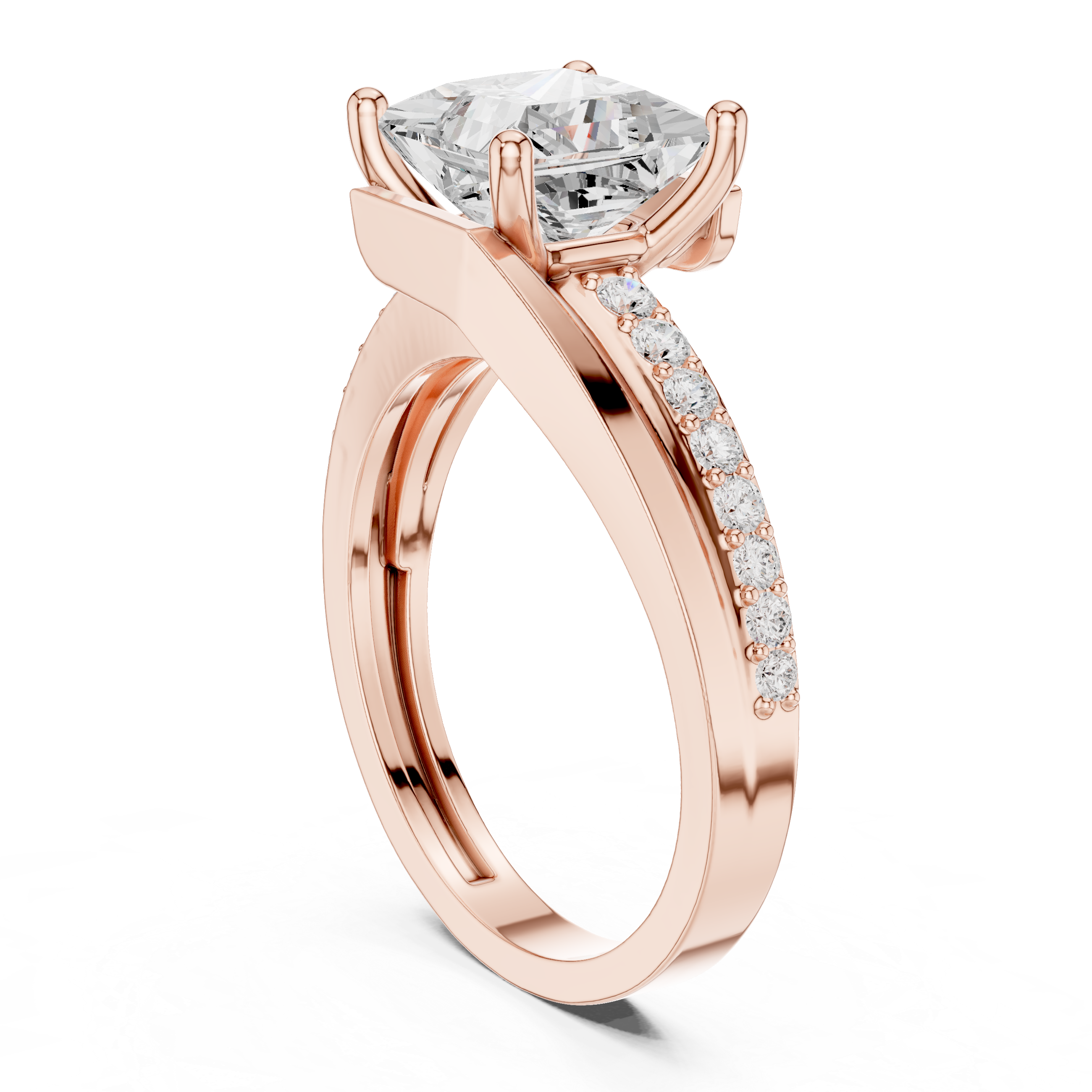 Princess Cut Split Shank Diamond Engagement Ring