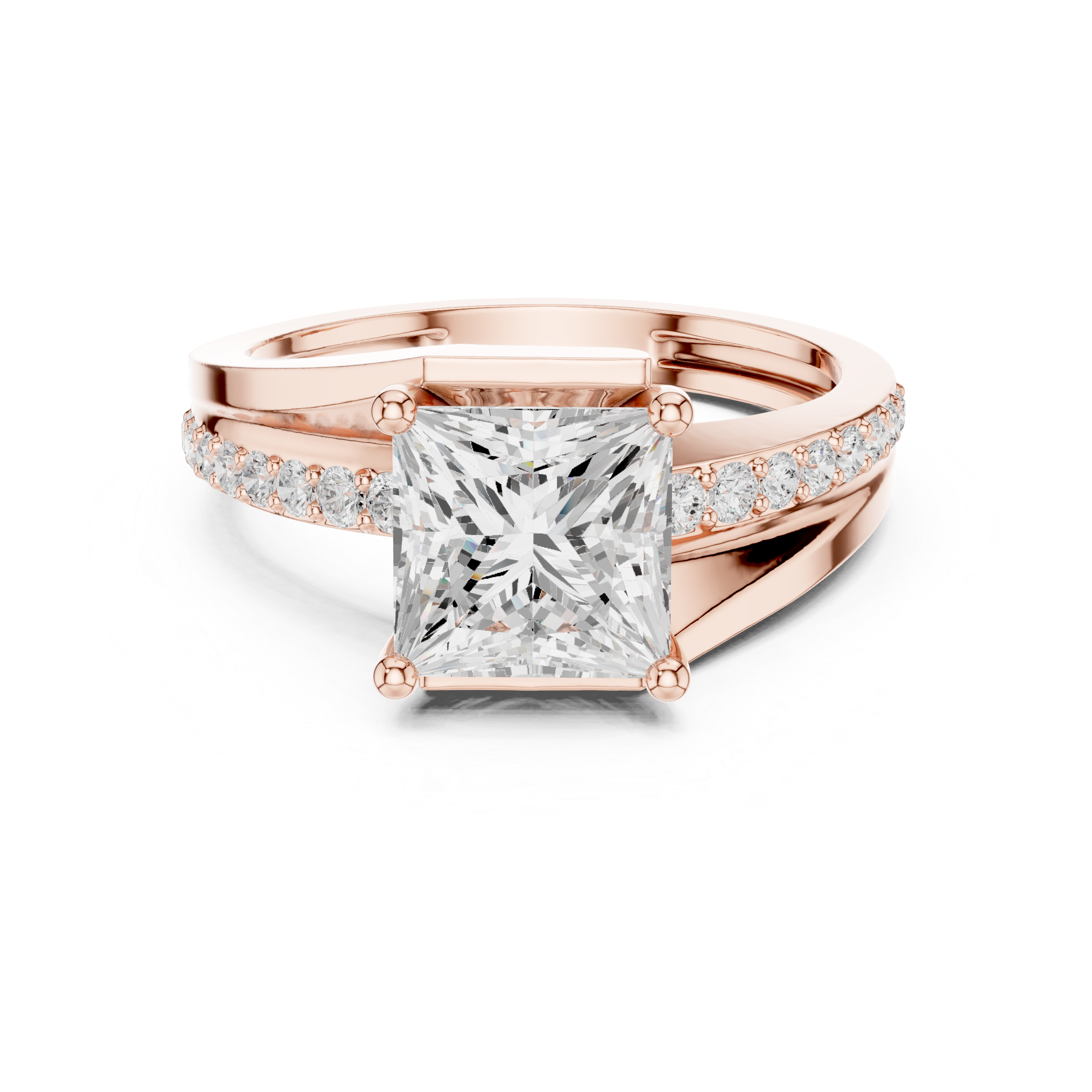 Princess Cut Split Shank Diamond Engagement Ring