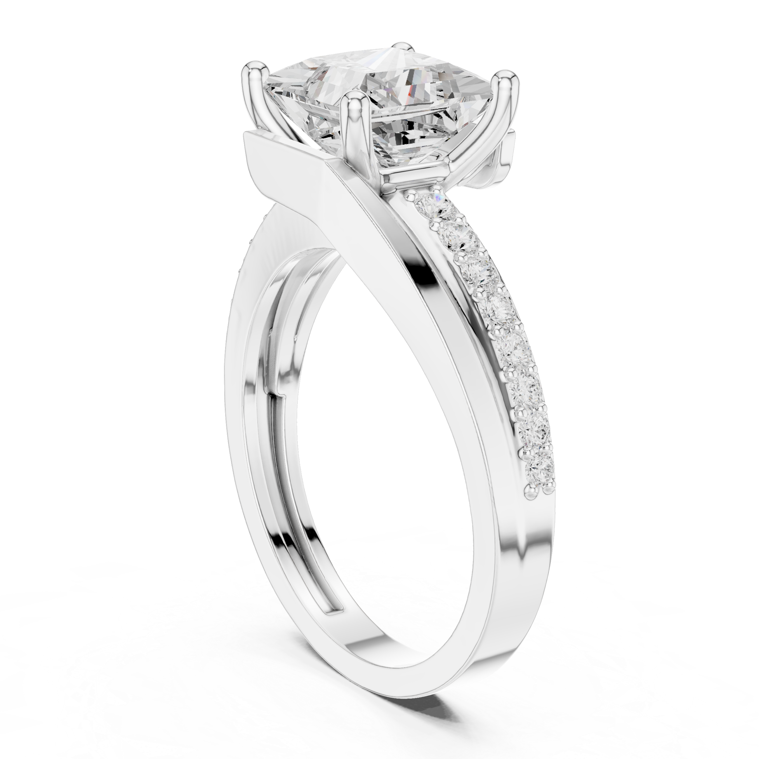 Princess Cut Split Shank Diamond Engagement Ring
