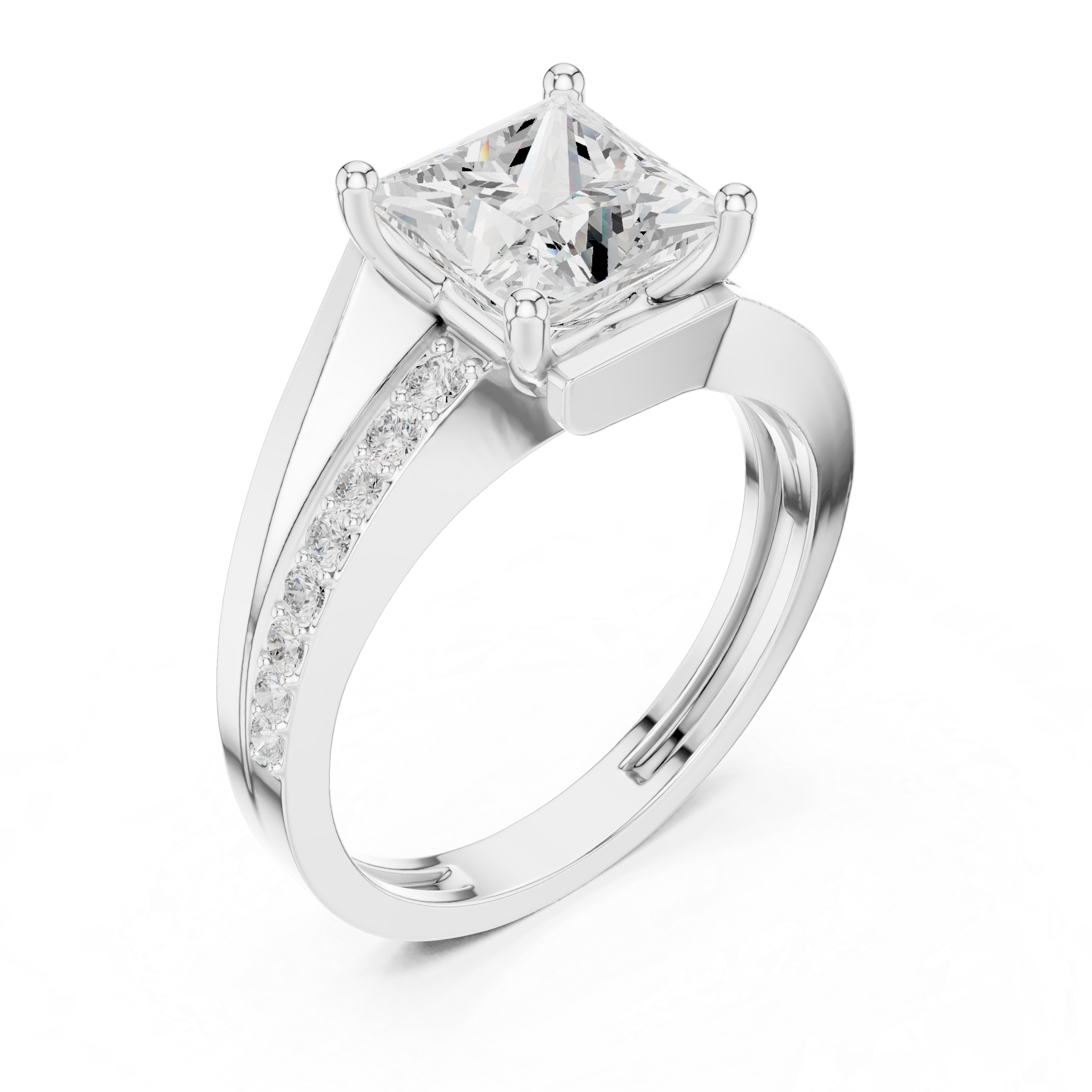 Princess Cut Split Shank Diamond Engagement Ring