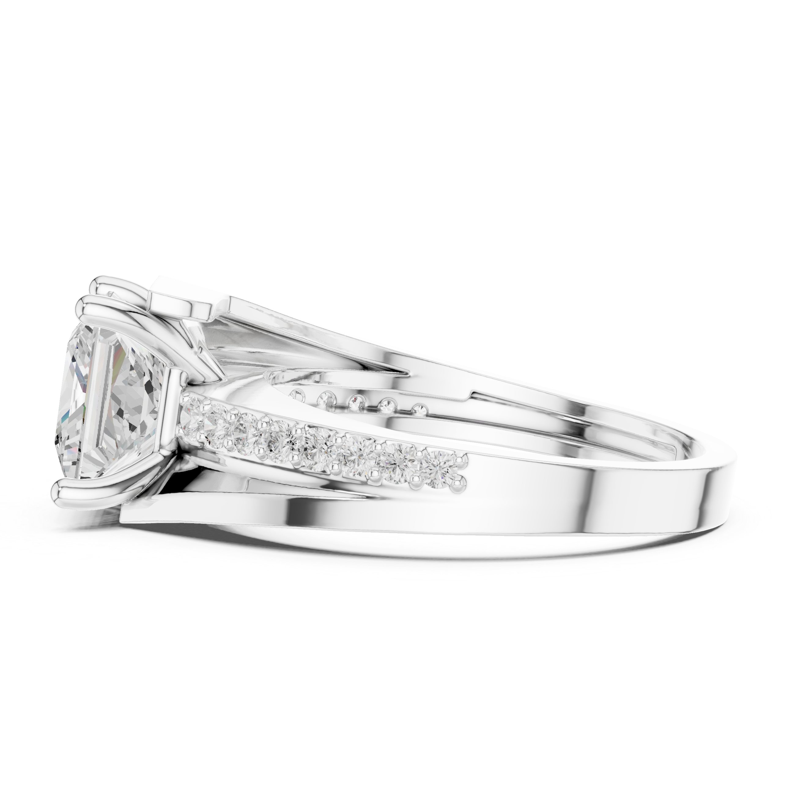 Princess Cut Split Shank Diamond Engagement Ring