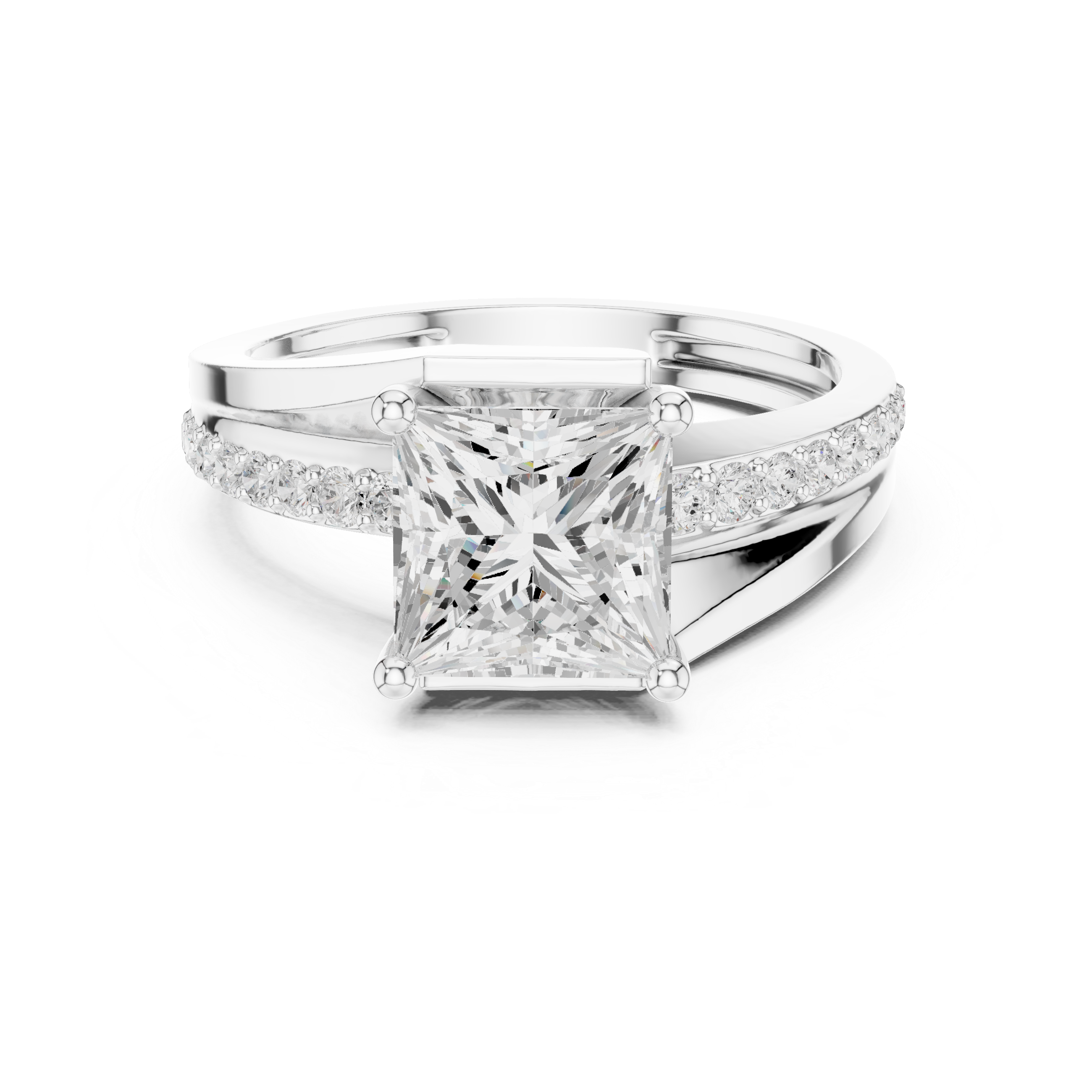 Princess Cut Split Shank Diamond Engagement Ring