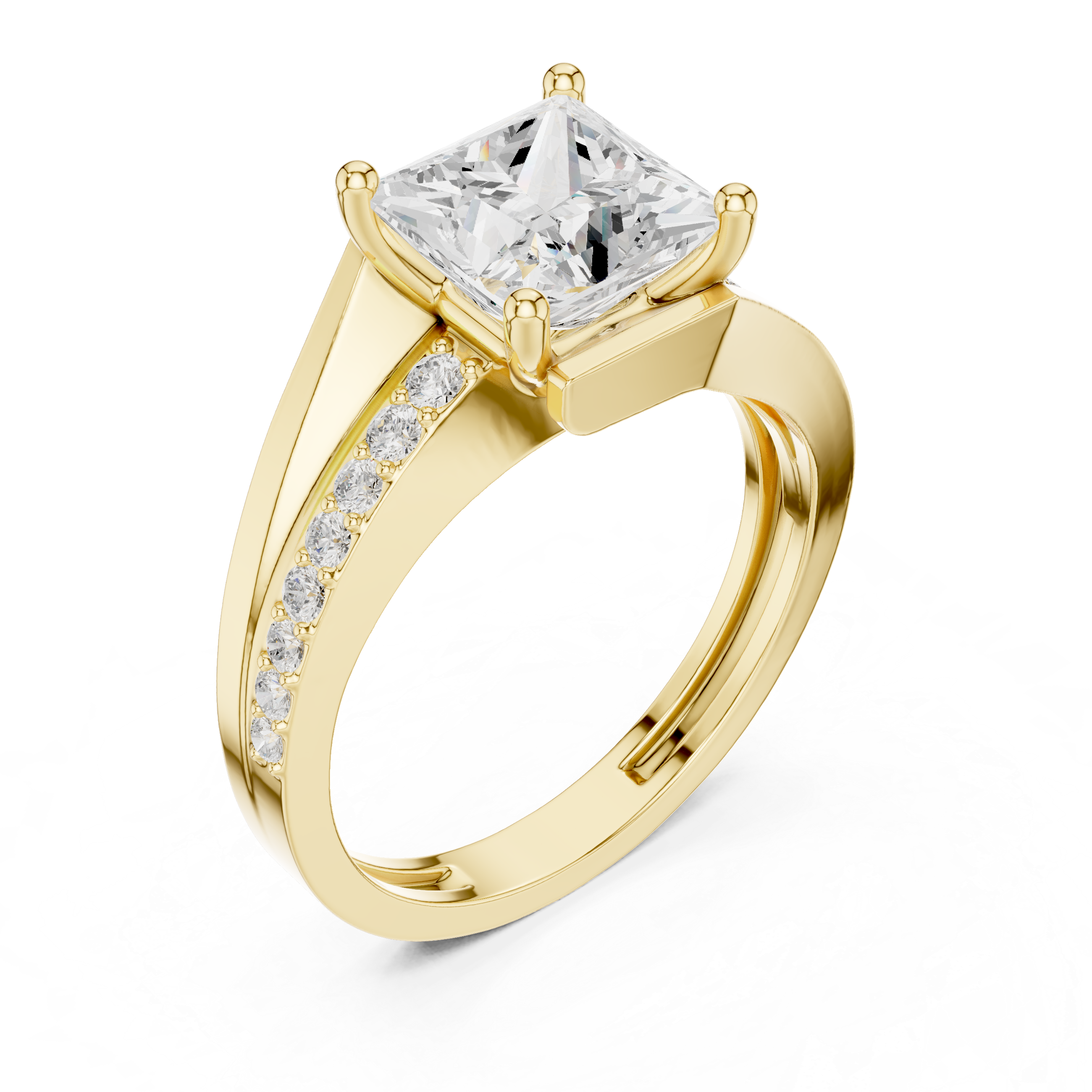 Princess Cut Split Shank Diamond Engagement Ring