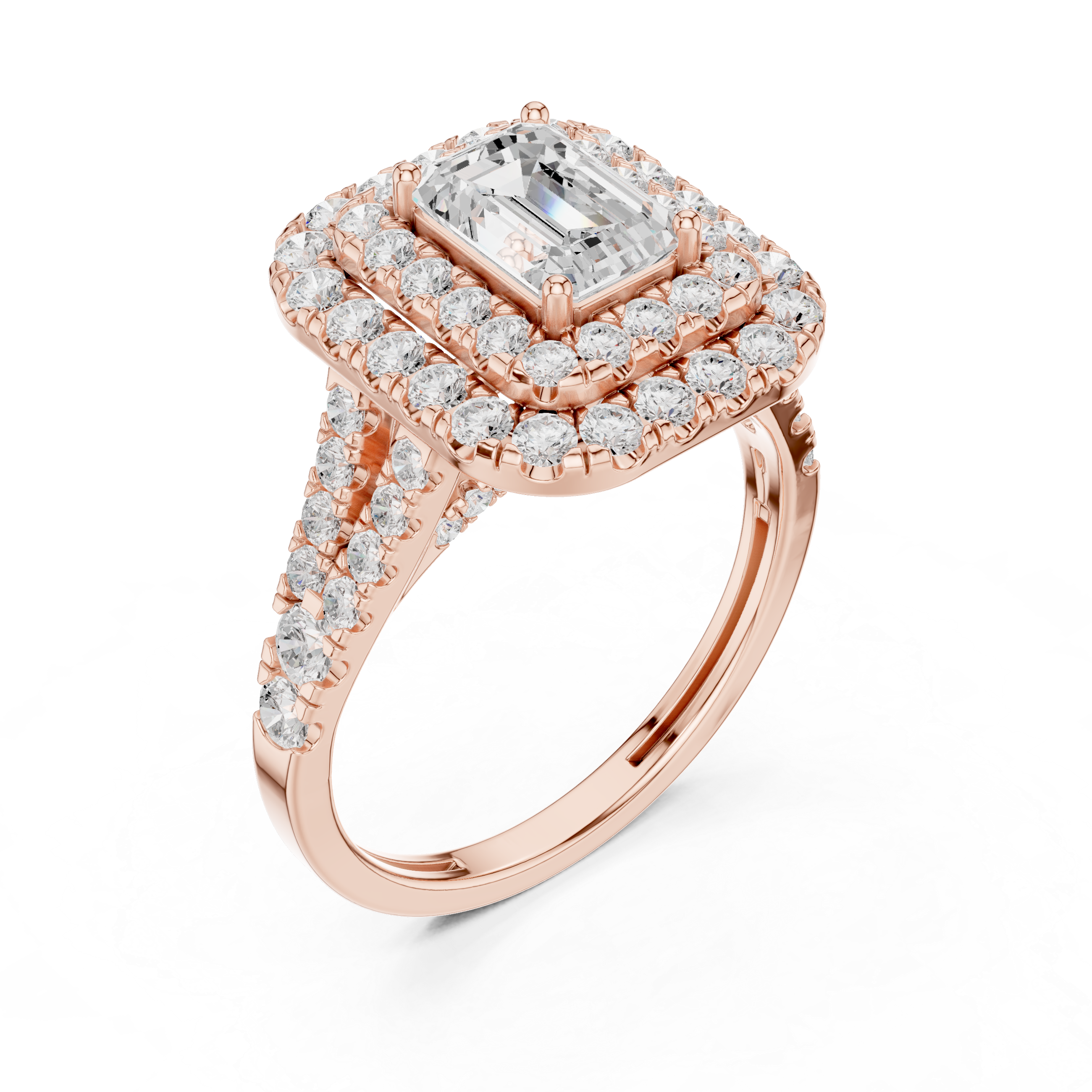 Emerald Cut Double Halo Diamond Engagement Ring