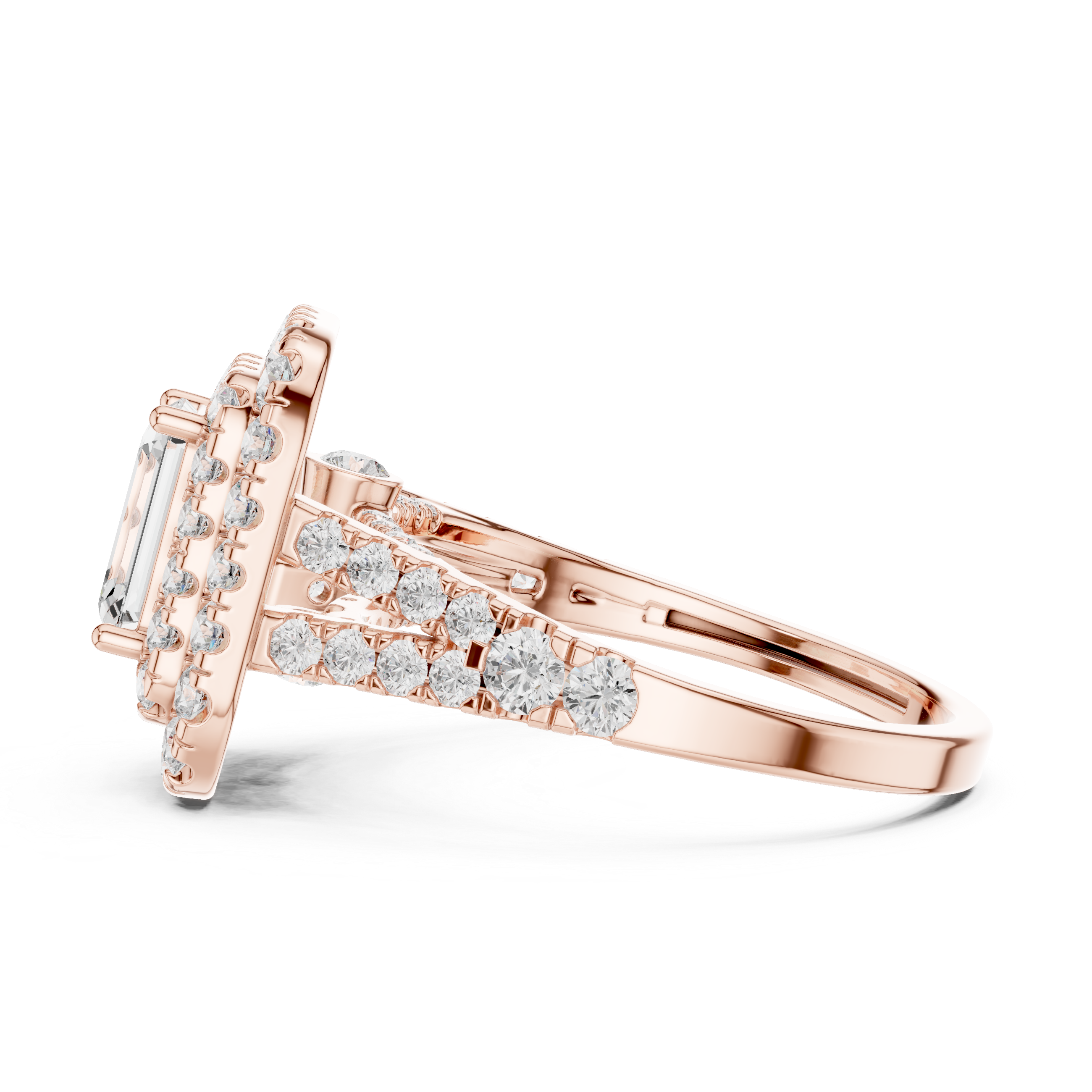 Emerald Cut Double Halo Diamond Engagement Ring
