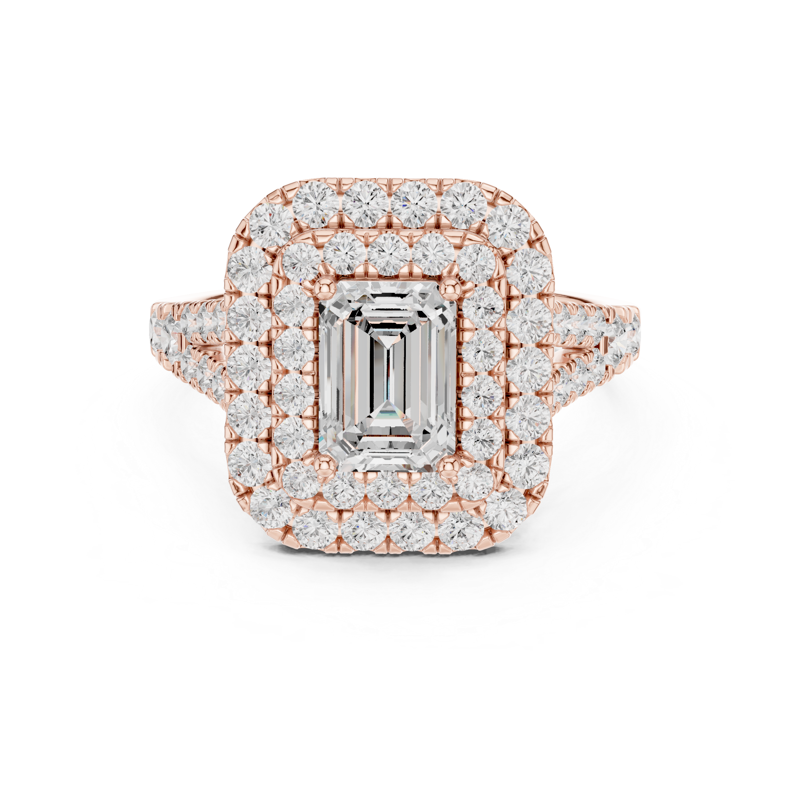 Emerald Cut Double Halo Diamond Engagement Ring