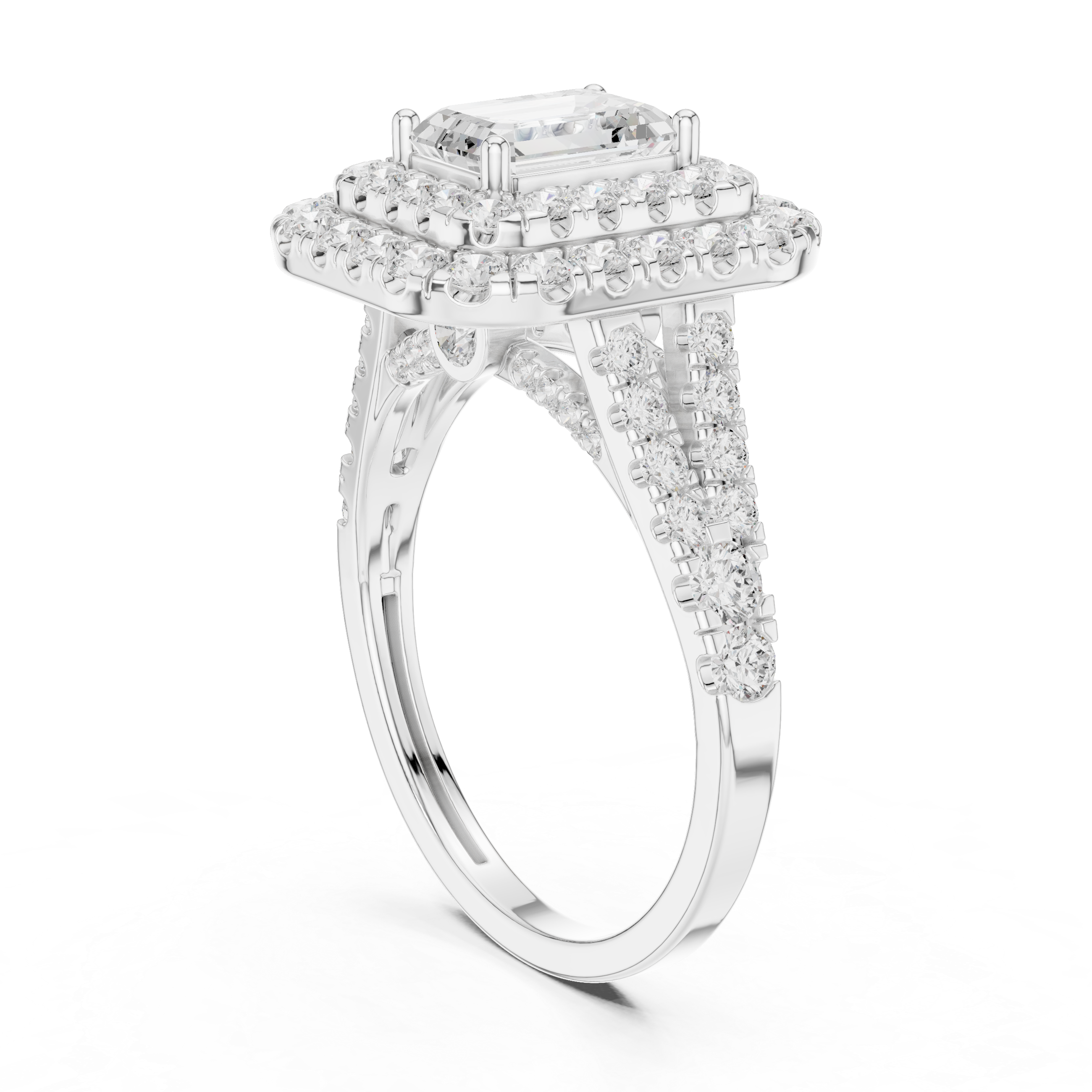 Emerald Cut Double Halo Diamond Engagement Ring